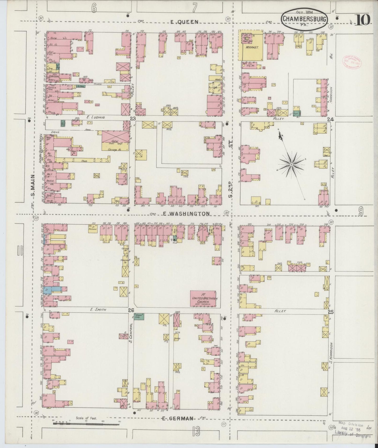 Sanborn Fire Insurance Map from Chambersburg, Franklin County, Pennsylvania (1894), Sheet #0010 - Historic Sanborn Fire Insurance Map Print, vintage old map wall art, antique decor, genealogy gift, Pennsylvania Pennsylvania map