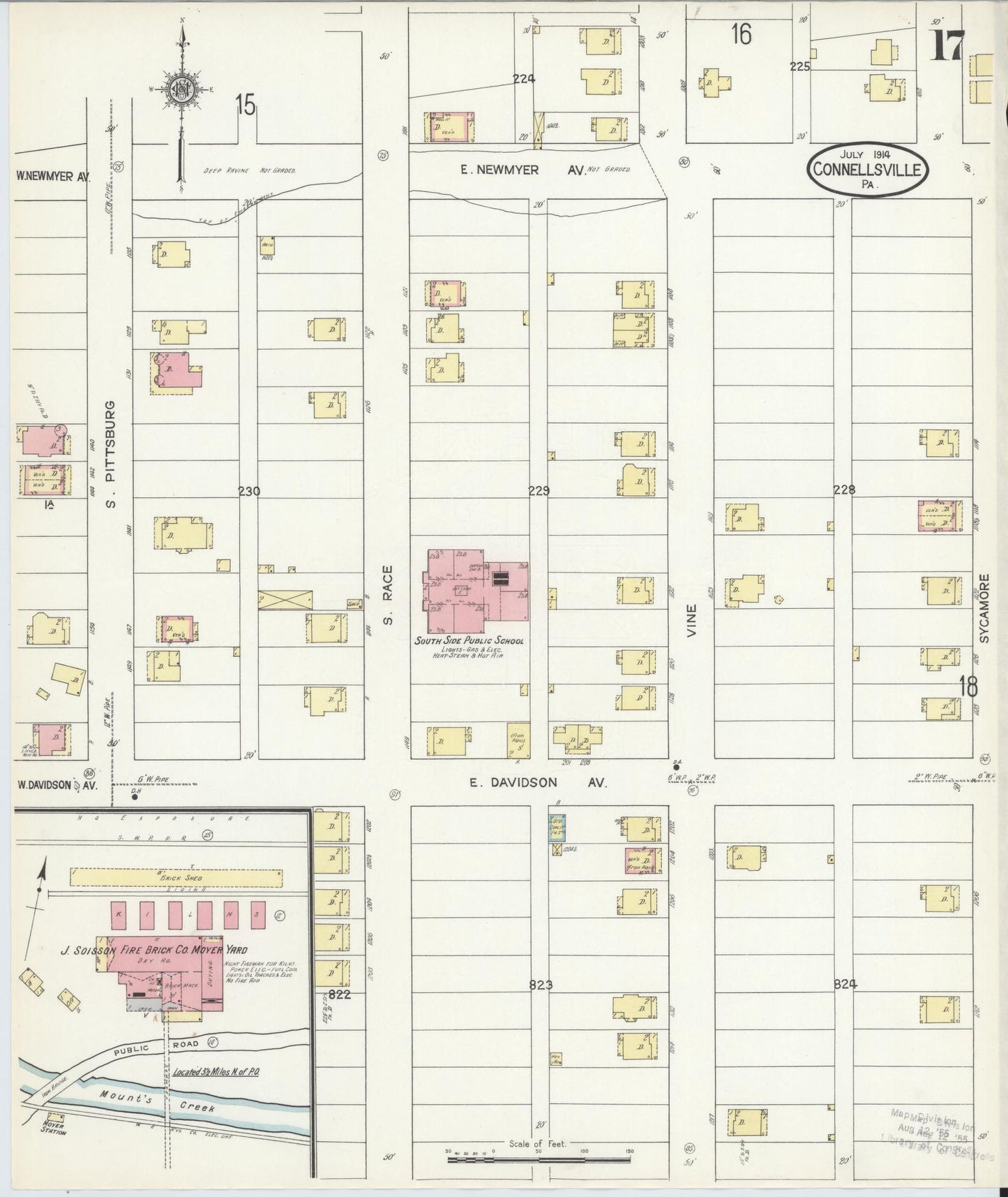 Sanborn Fire Insurance Map from Connellsville, Fayette County, Pennsylvania (1914), Sheet #0017 - Historic Sanborn Fire Insurance Map Print, vintage old map wall art, antique decor, genealogy gift, Pennsylvania Pennsylvania map