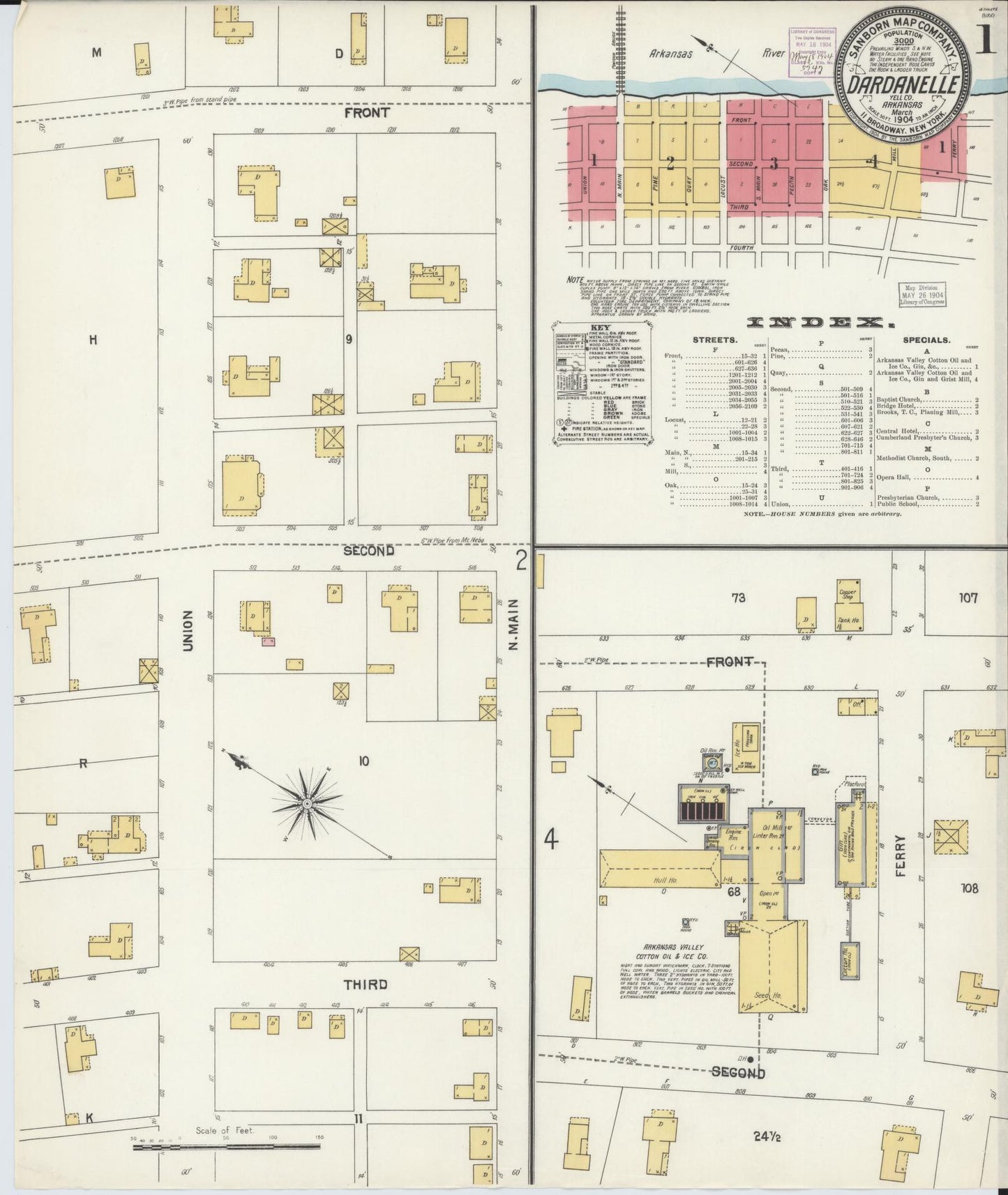 Sanborn Fire Insurance Map from Dardanelle, Yell County, Arkansas (1904), Sheet #0001 - Historic Sanborn Fire Insurance Map Print, vintage old map wall art, antique decor, genealogy gift, Arkansas Arkansas map