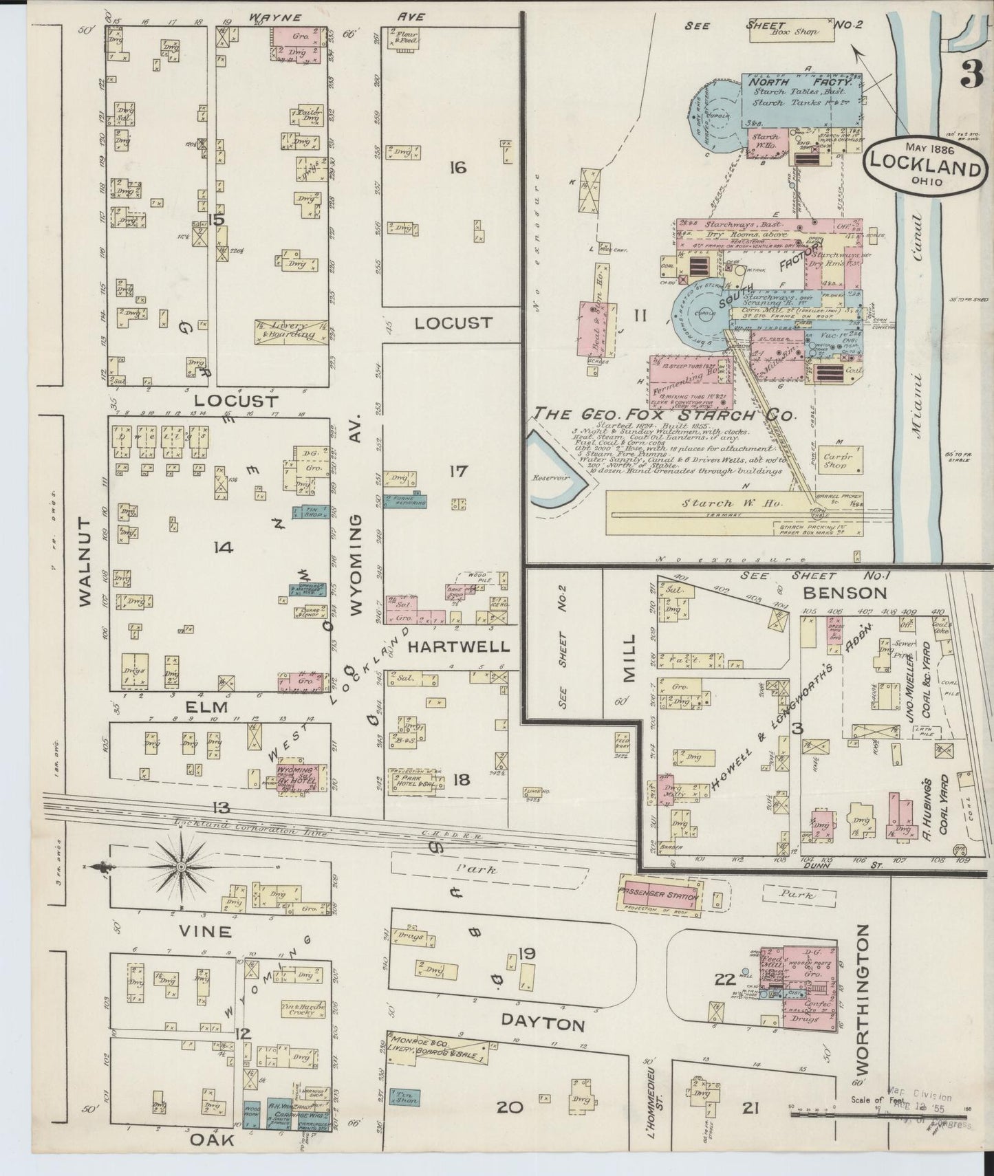 Sanborn Fire Insurance Map from Lockland, Hamilton County, Ohio (1886), Sheet #0003 - Complete Map Set gallery image, historic Sanborn map, vintage wall art, Ohio Ohio