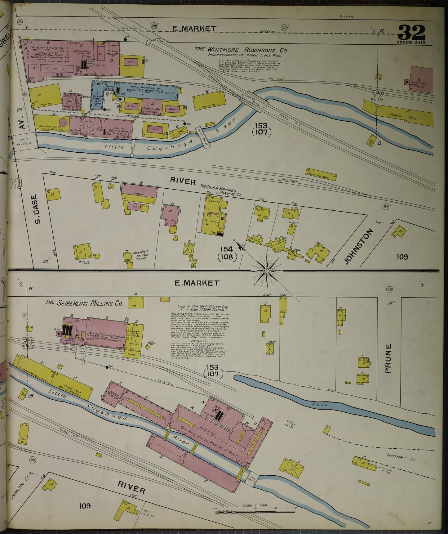 Sanborn Fire Insurance Map from Akron, Summit County, Ohio (1892), Sheet #0032 - Historic Sanborn Fire Insurance Map Print, vintage old map wall art, antique decor, genealogy gift, Ohio Ohio map