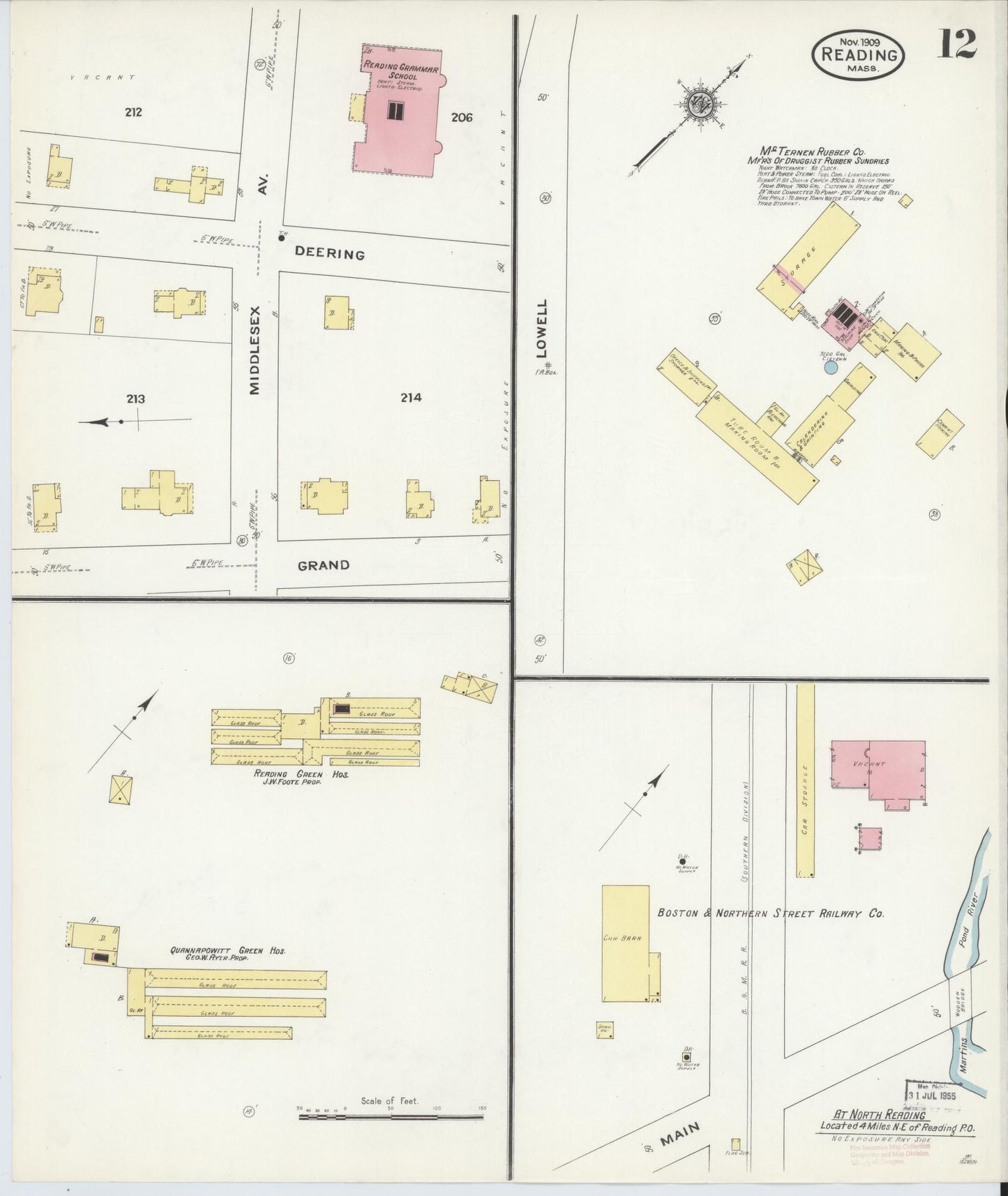 Sanborn Fire Insurance Map from Reading, Middlesex County, Massachusetts (1909), Sheet #0012 - Complete Map Set gallery image, historic Sanborn map, vintage wall art, Massachusetts Massachusetts