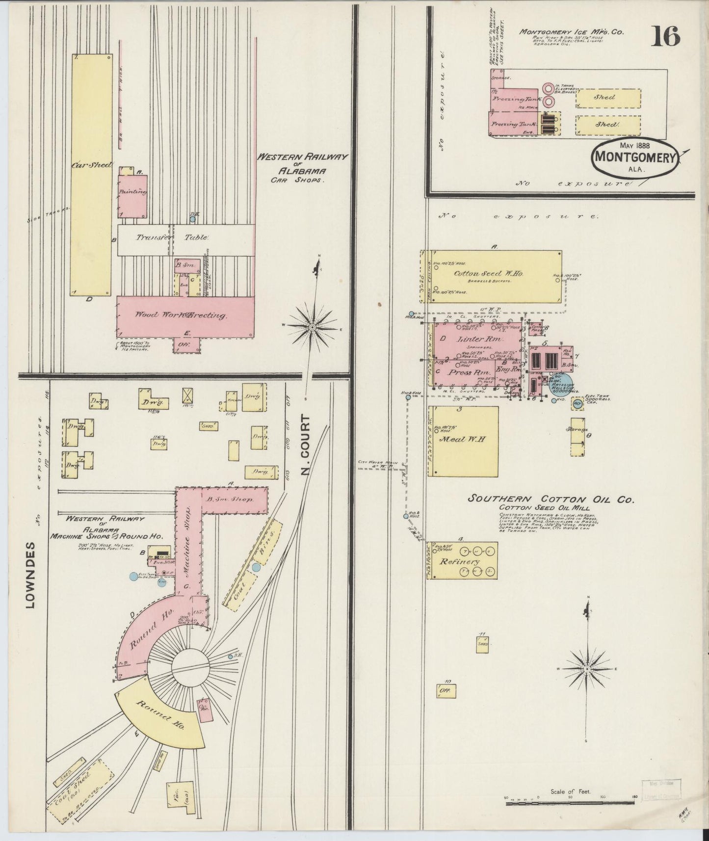 Sanborn Fire Insurance Map from Montgomery, Montgomery County, Alabama (1888), Sheet #0016 - Historic Sanborn Fire Insurance Map Print, vintage old map wall art, antique decor, genealogy gift, Alabama Alabama map