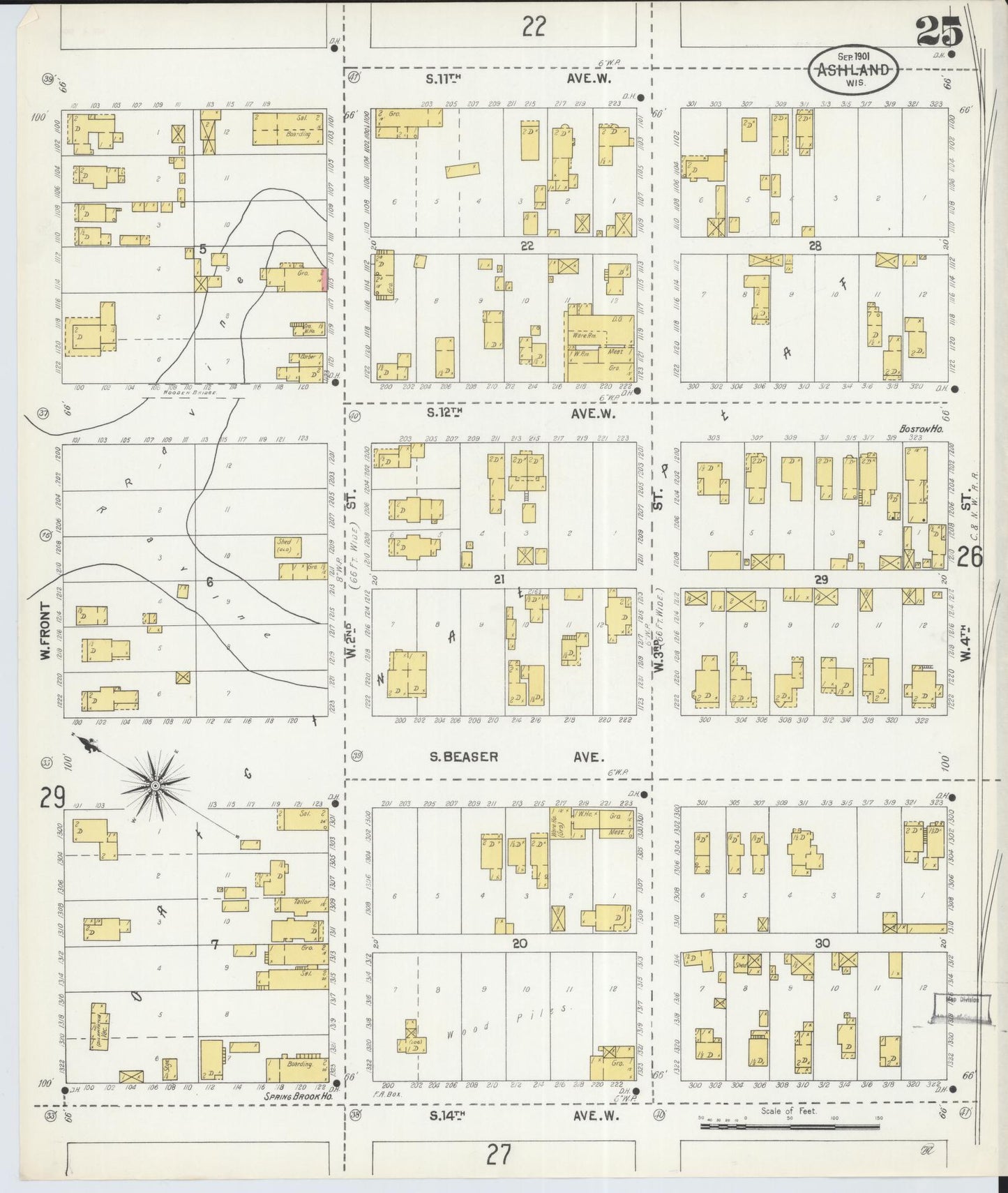 Sanborn Fire Insurance Map from Ashland, Ashland County, Wisconsin (1901), Sheet #0025 - Historic Sanborn Fire Insurance Map Print, vintage old map wall art, antique decor, genealogy gift, Wisconsin Wisconsin map