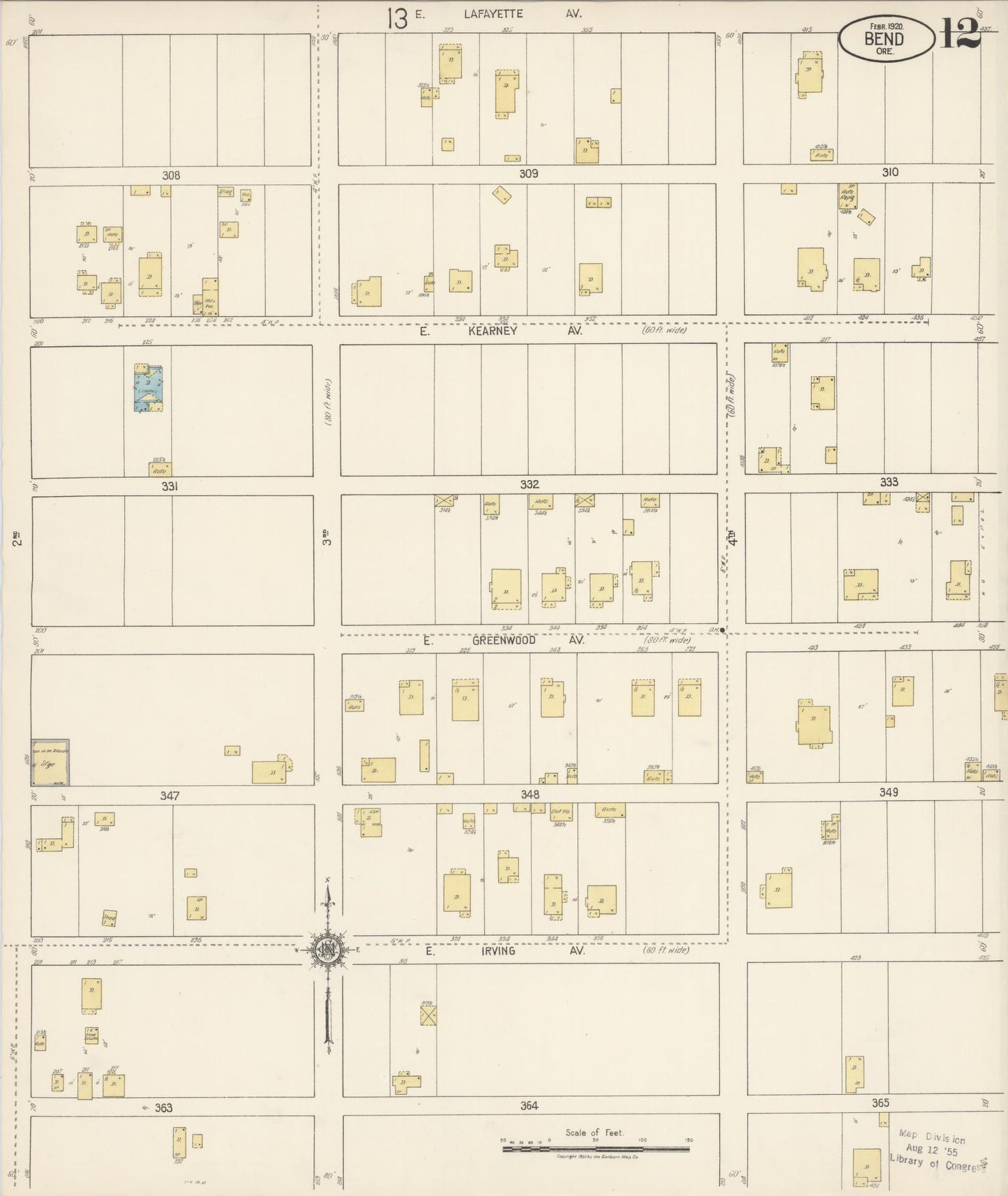 Sanborn Fire Insurance Map from Bend, Deschutes County, Oregon (1920), Sheet #0012 - Historic Sanborn Fire Insurance Map Print, vintage old map wall art, antique decor, genealogy gift, Oregon Oregon map