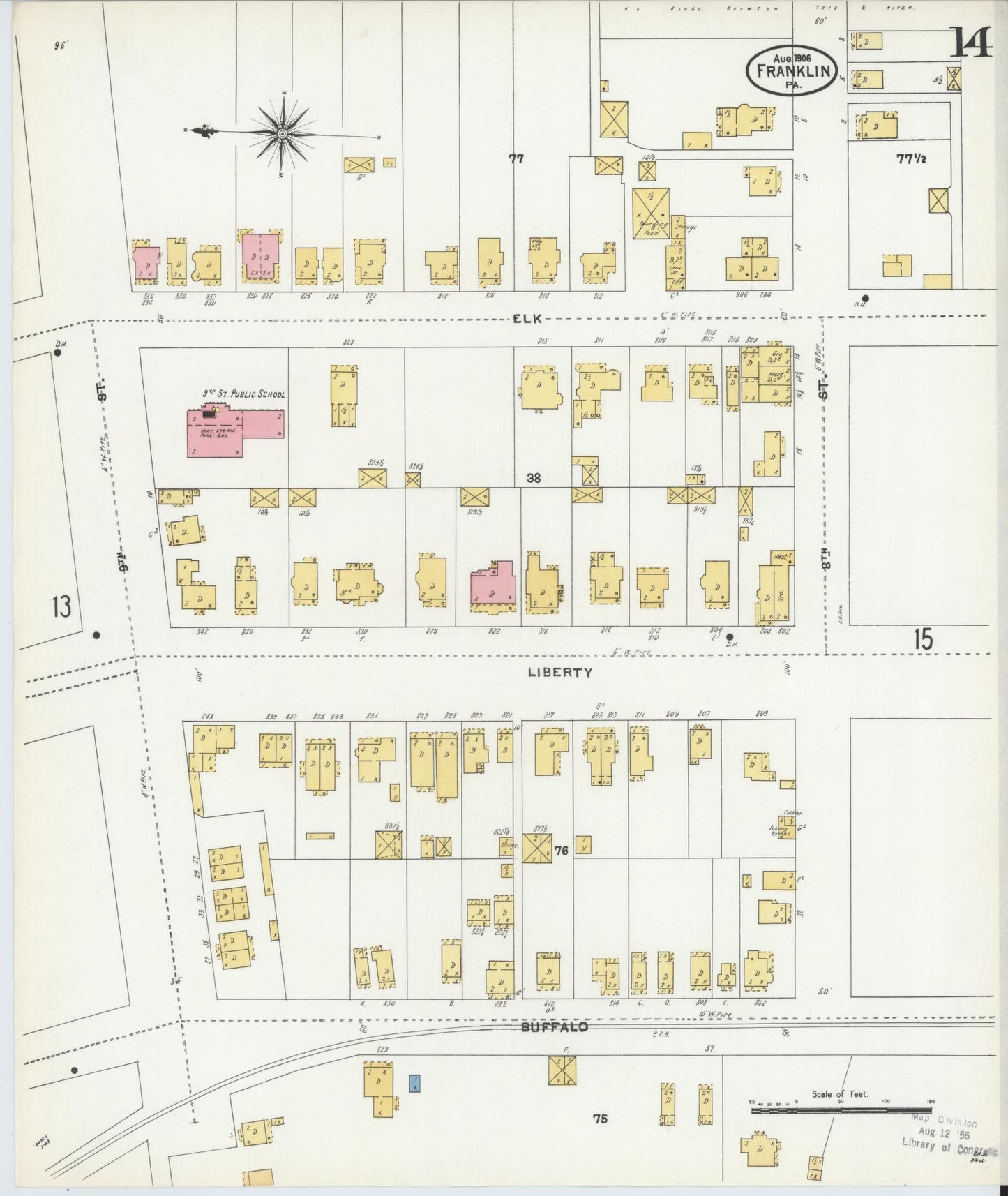 Sanborn Fire Insurance Map from Franklin, Venango County, Pennsylvania (1906), Sheet #0014 - Historic Sanborn Fire Insurance Map Print, vintage old map wall art, antique decor, genealogy gift, Pennsylvania Pennsylvania map