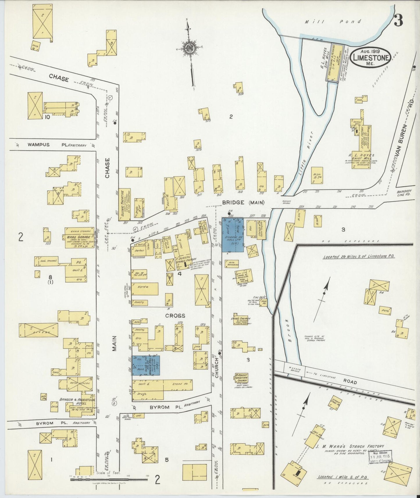 Sanborn Fire Insurance Map from Limestone, Aroostook County, Maine (1919), Sheet #0003 - Historic Sanborn Fire Insurance Map Print, vintage old map wall art, antique decor, genealogy gift, Maine Maine map