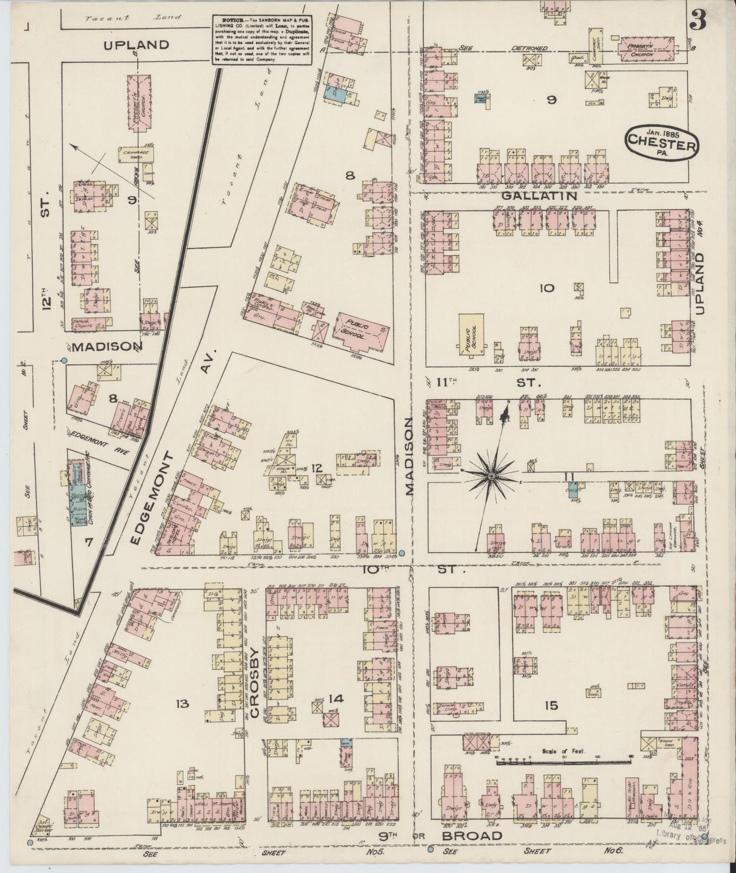 Sanborn Fire Insurance Map from Chester, Delaware County, Pennsylvania (1885), Sheet #0003 - Historic Sanborn Fire Insurance Map Print, vintage old map wall art, antique decor, genealogy gift, Pennsylvania Pennsylvania map