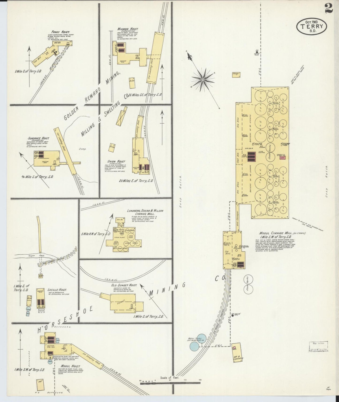 Sanborn Fire Insurance Map from Terry, Lawrence County, South Dakota (1903), Sheet #0002 - Complete Map Set gallery image, historic Sanborn map, vintage wall art, South Dakota South Dakota