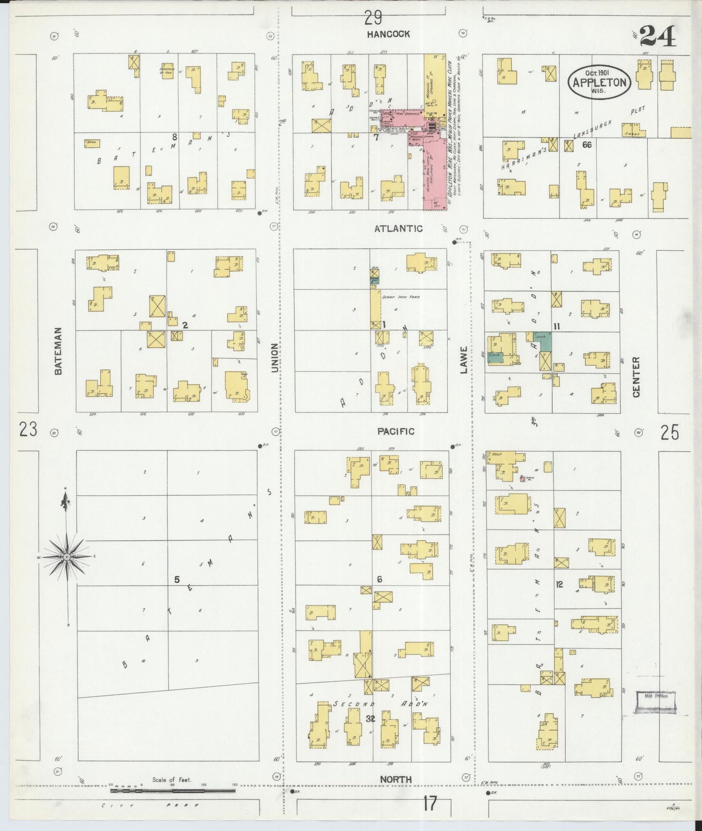 Sanborn Fire Insurance Map from Appleton, Outagamie County, Wisconsin (1901), Sheet #0024 - Historic Sanborn Fire Insurance Map Print, vintage old map wall art, antique decor, genealogy gift, Wisconsin Wisconsin map