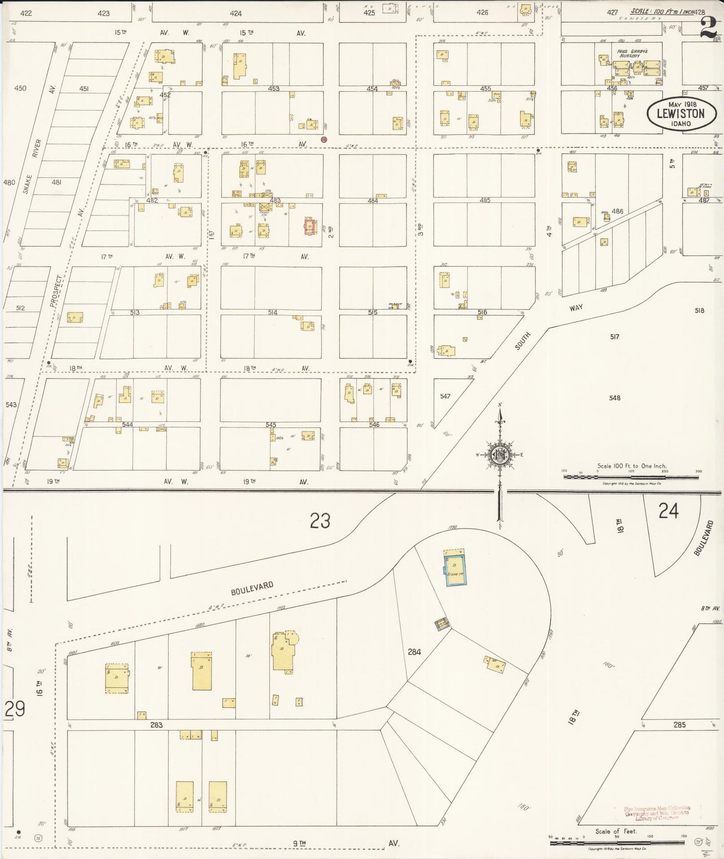 Sanborn Fire Insurance Map from Lewiston, Nez Perce County, Idaho (1918), Sheet #0002 - Historic Sanborn Fire Insurance Map Print, vintage old map wall art, antique decor, genealogy gift, Idaho Idaho map