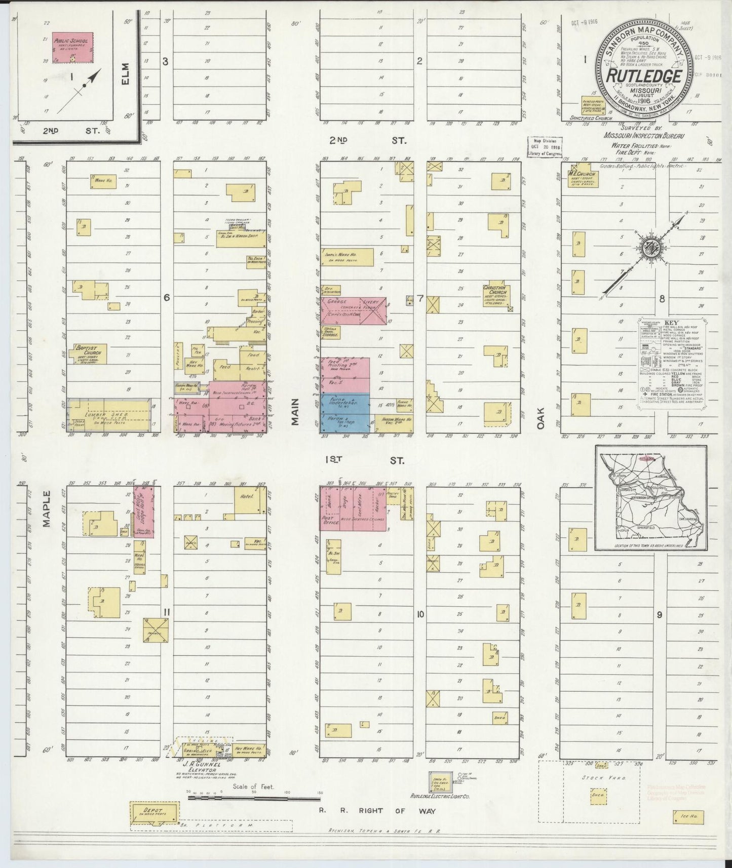Sanborn Fire Insurance Map from Rutledge, Scotland County, Missouri (1916), Sheet #0001 - Historic Sanborn Fire Insurance Map Print, vintage old map wall art, antique decor, genealogy gift, Missouri Missouri map