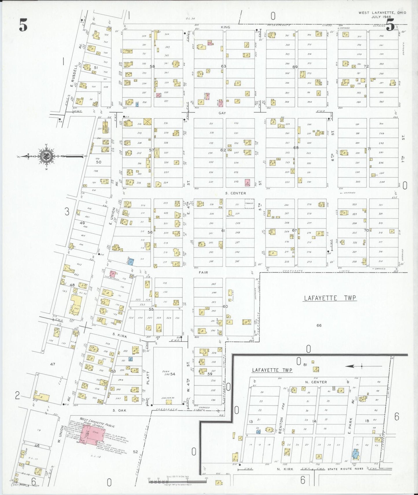 Sanborn Fire Insurance Map from West Lafayette, Coshocton County, Ohio (1946), Sheet #0005 - Historic Sanborn Fire Insurance Map Print, vintage old map wall art, antique decor, genealogy gift, Ohio Ohio map