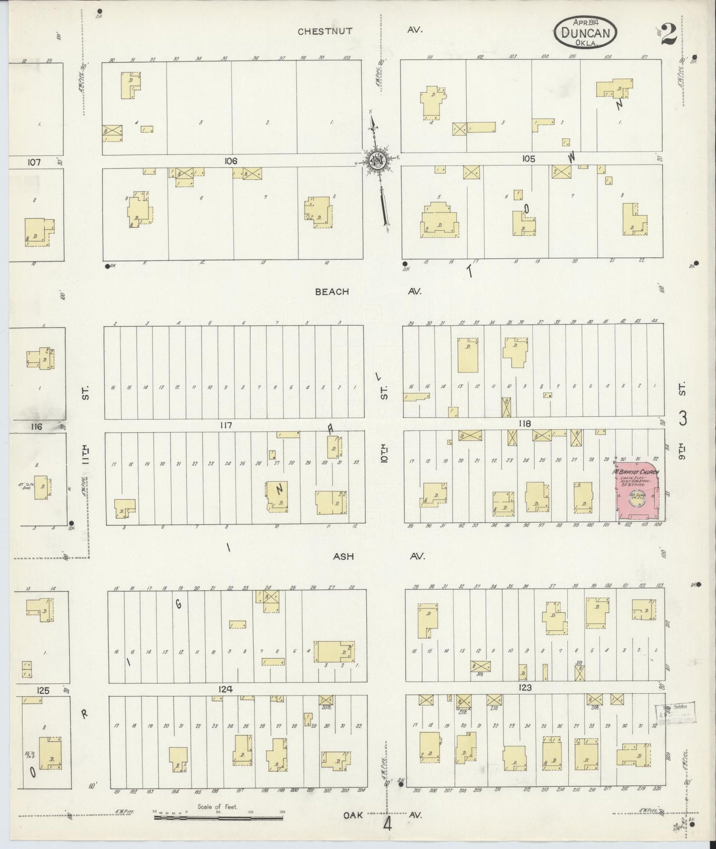 Sanborn Fire Insurance Map from Duncan, Stephens County, Oklahoma (1914), Sheet #0002 - Historic Sanborn Fire Insurance Map Print, vintage old map wall art, antique decor, genealogy gift, Oklahoma Oklahoma map