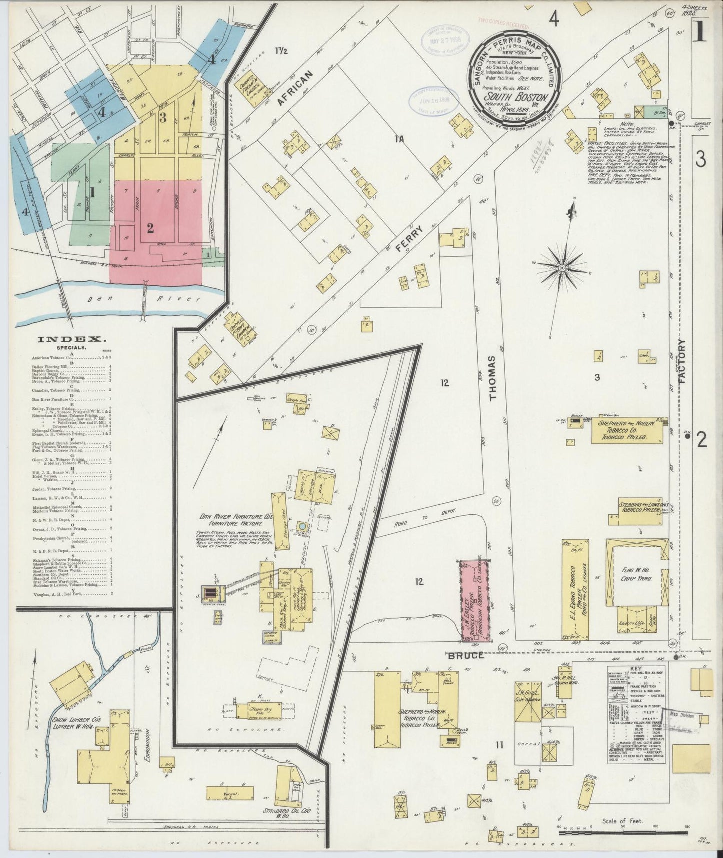 Sanborn Fire Insurance Map from South Boston, Halifax County, Virginia. (1898) – Historic Sanborn Fire Insurance Map Print