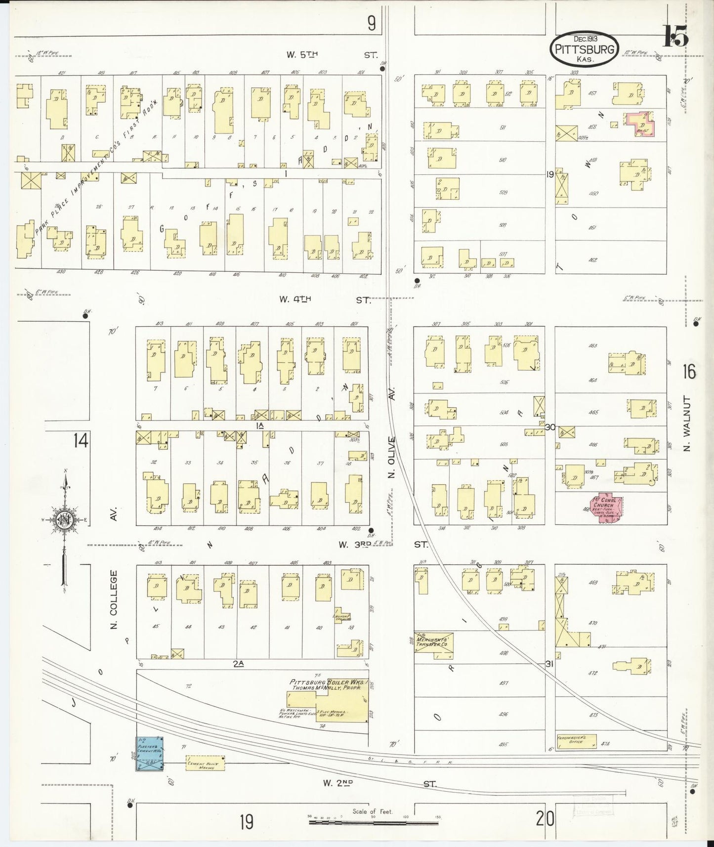 Sanborn Fire Insurance Map from Pittsburg, Crawford County, Kansas (1913), Sheet #0015 - Historic Sanborn Fire Insurance Map Print, vintage old map wall art, antique decor, genealogy gift, Kansas Kansas map