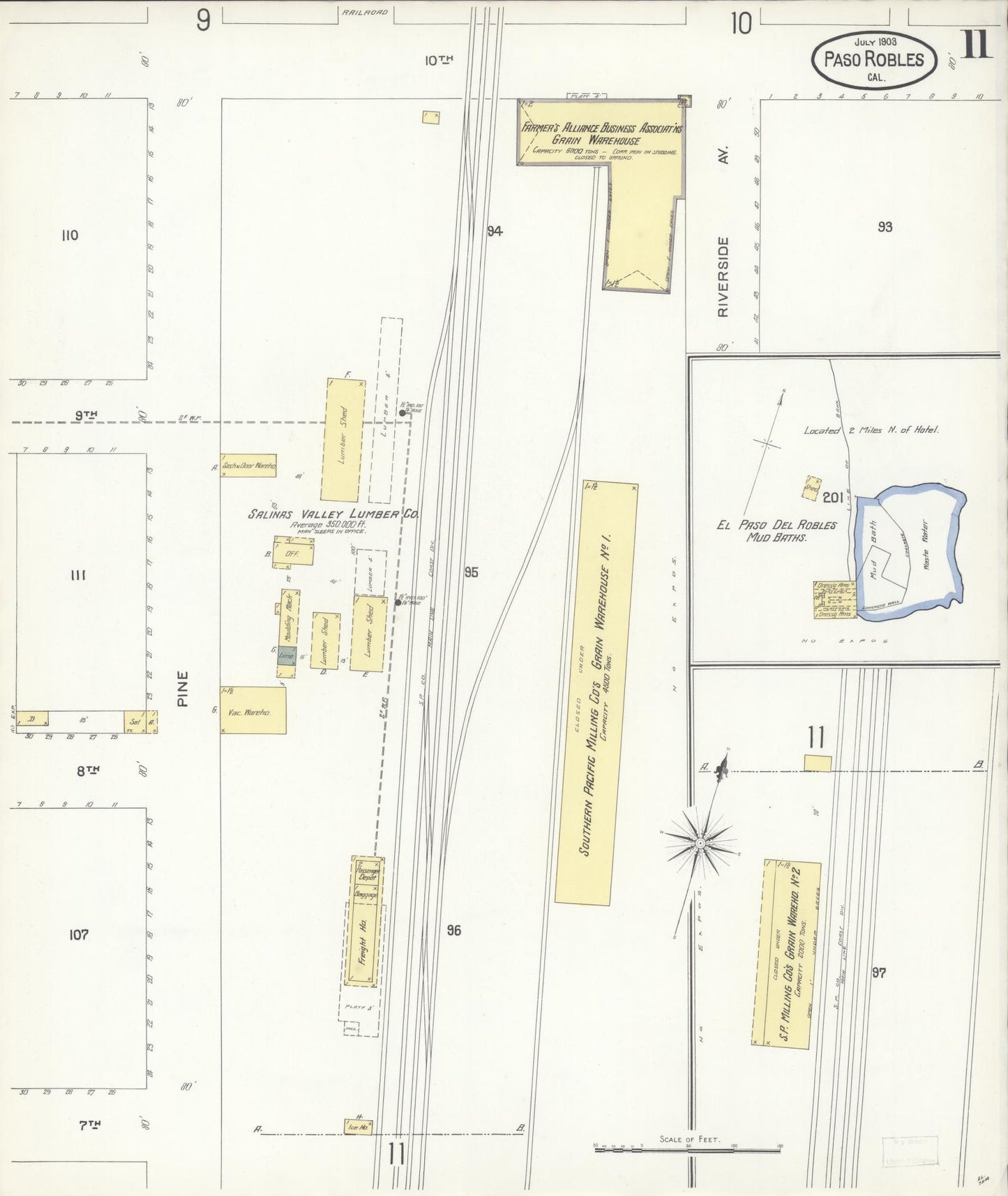 Sanborn Fire Insurance Map from Paso Robles, San Luis Obispo County, California (1903), Sheet #0011 - Complete Map Set gallery image, historic Sanborn map, vintage wall art, California California