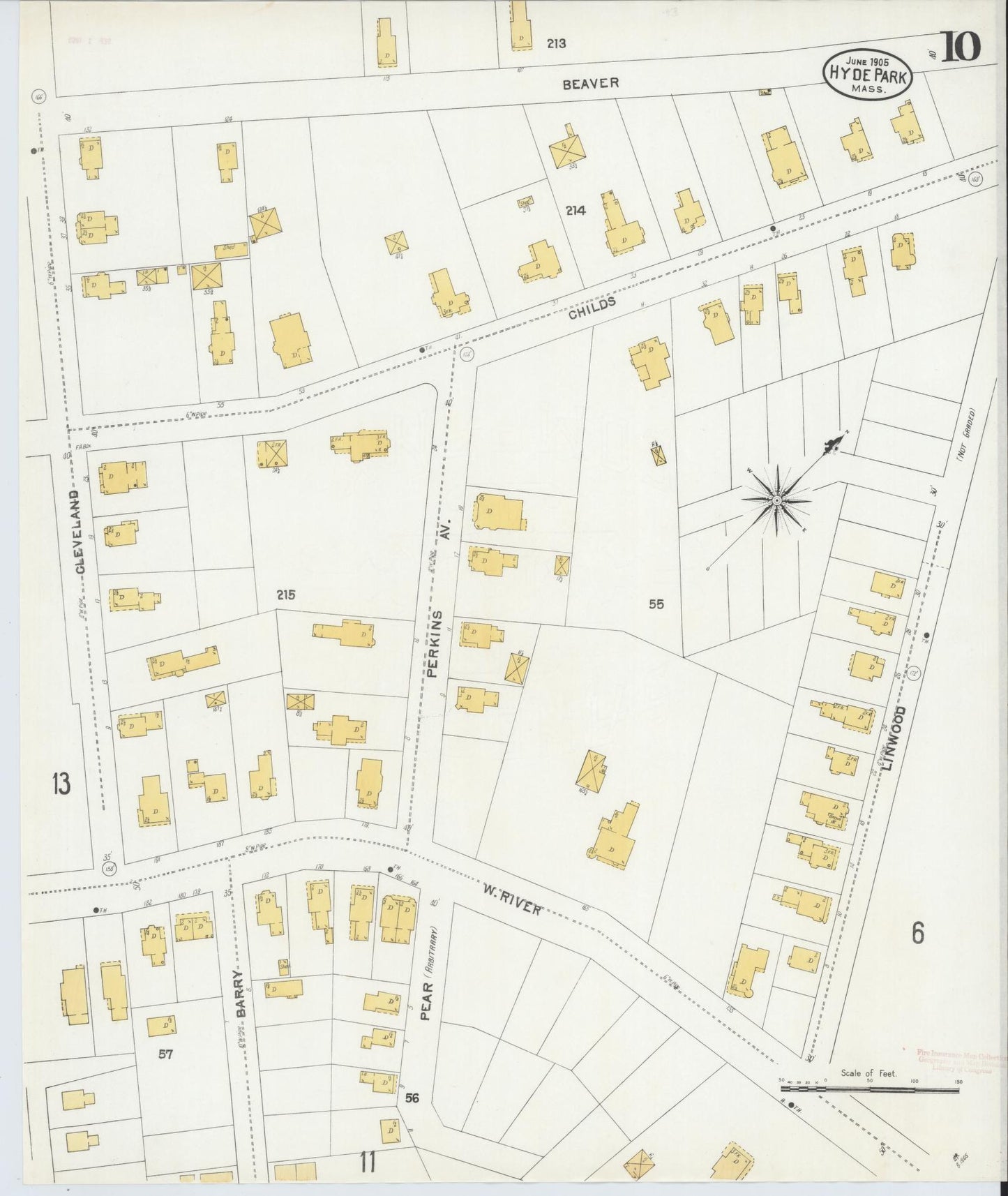 Sanborn Fire Insurance Map from Hyde Park, Norfolk County, Massachusetts (1905), Sheet #0010 - Historic Sanborn Fire Insurance Map Print, vintage old map wall art, antique decor, genealogy gift, Massachusetts Massachusetts map
