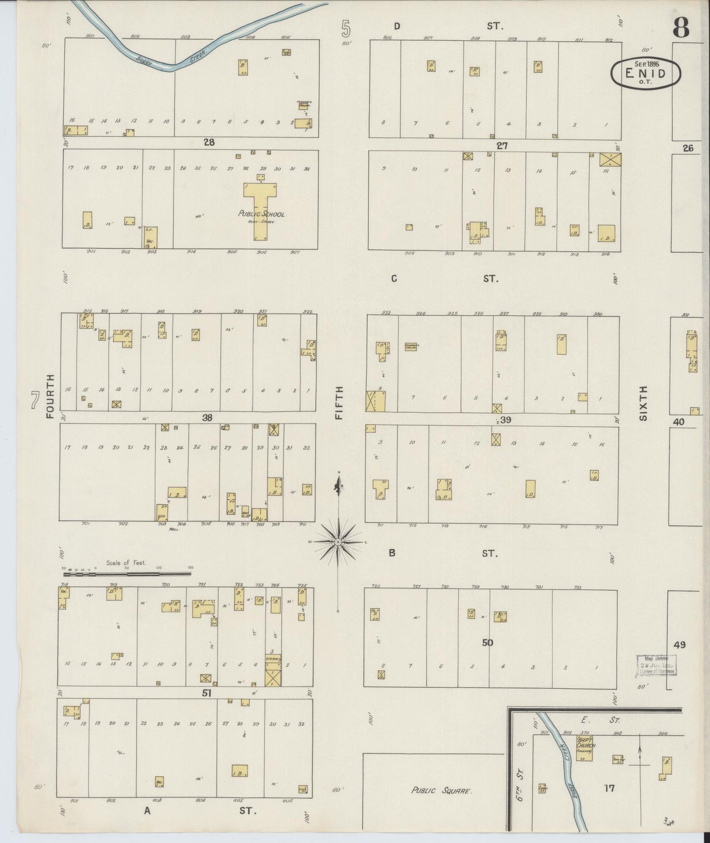 Sanborn Fire Insurance Map from Enid, Garfield County, Oklahoma (1895), Sheet #0008 - Complete Map Set gallery image, historic Sanborn map, vintage wall art, Oklahoma Oklahoma