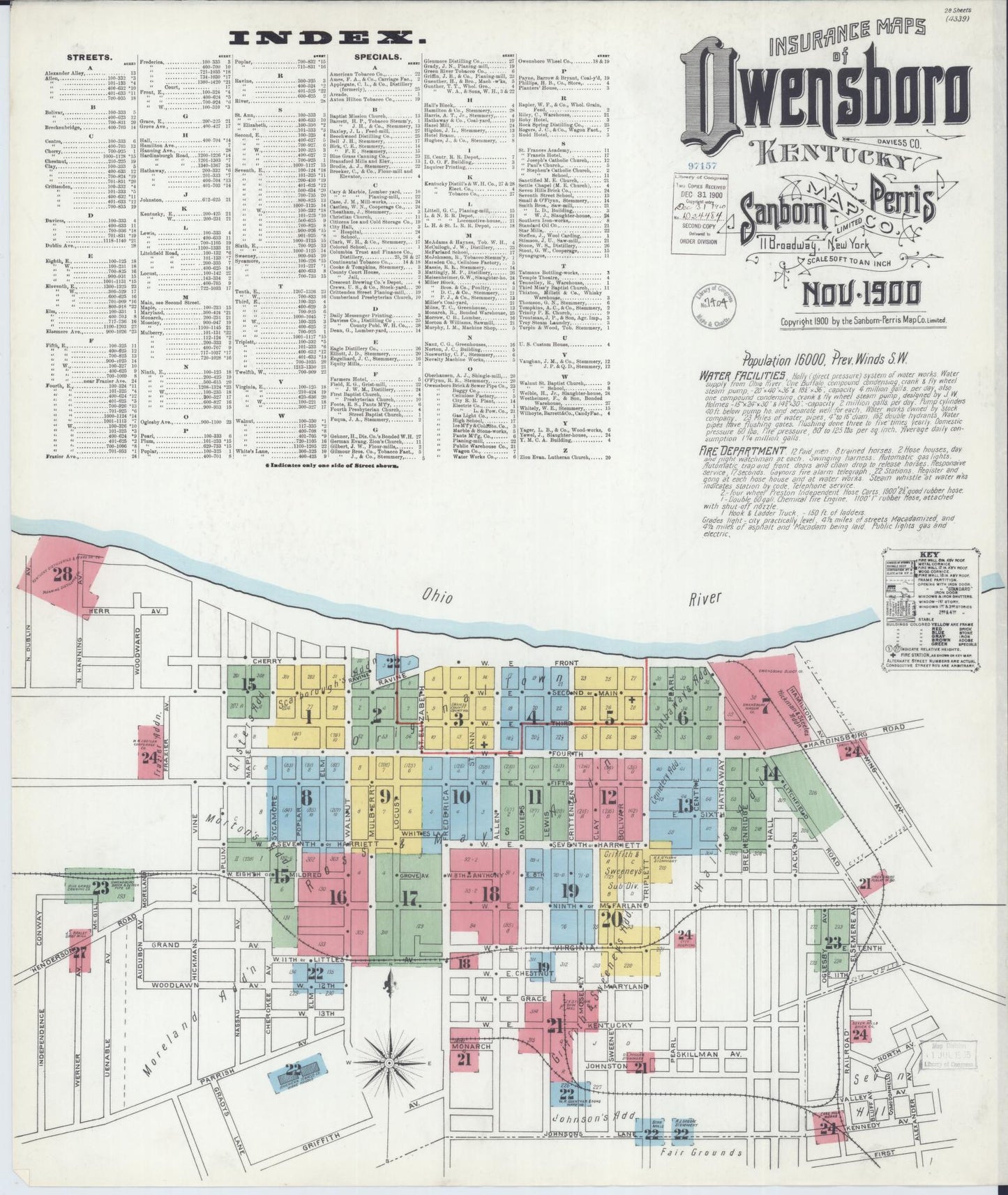 Sanborn Fire Insurance Map from Owensboro, Daviess County, Kentucky (1900), Sheet #0001 - Historic Sanborn Fire Insurance Map Print, vintage old map wall art, antique decor, genealogy gift, Kentucky Kentucky map