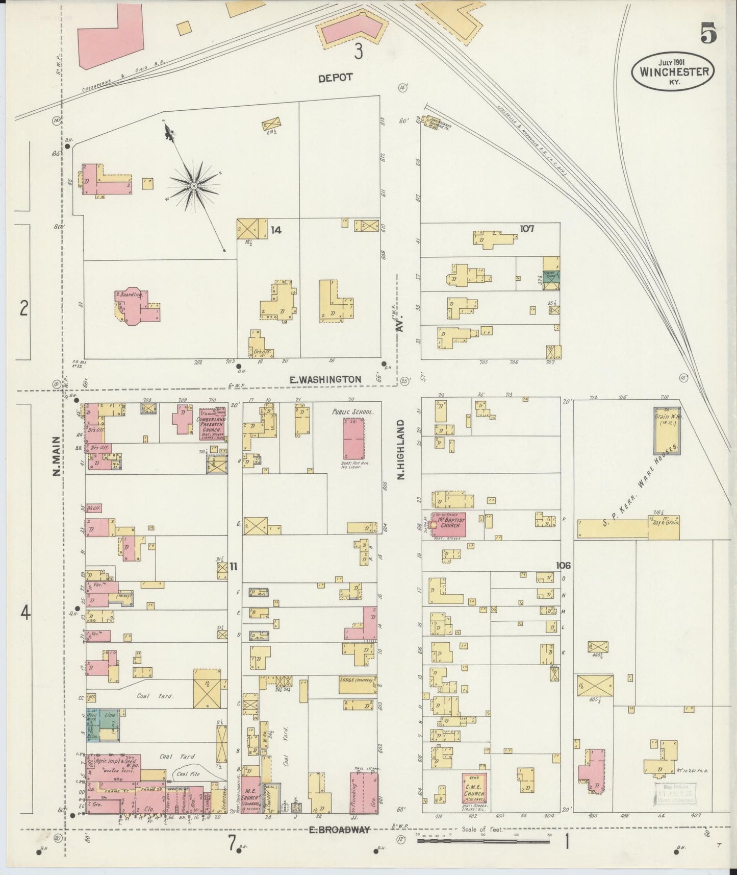 Sanborn Fire Insurance Map from Winchester, Clark County, Kentucky (1901), Sheet #0005 - Historic Sanborn Fire Insurance Map Print, vintage old map wall art, antique decor, genealogy gift, Kentucky Kentucky map