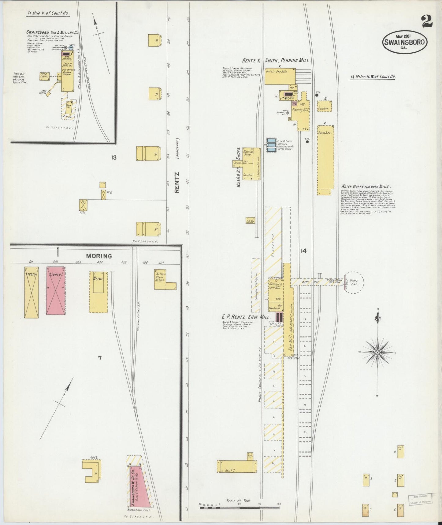 Sanborn Fire Insurance Map from Swainsboro, Emanuel County, Georgia (1901), Sheet #0002 - Complete Map Set gallery image, historic Sanborn map, vintage wall art, Georgia Georgia