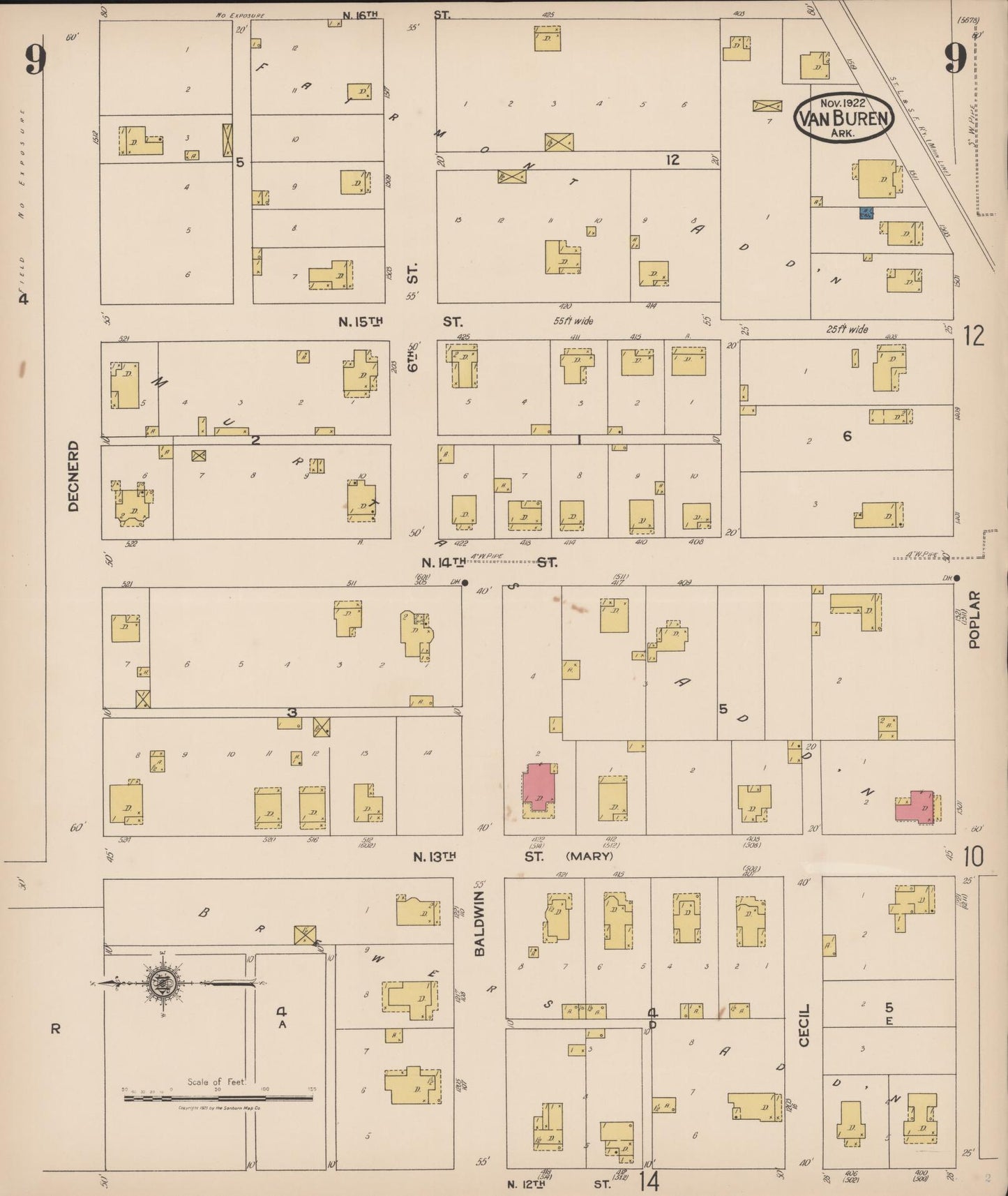 Sanborn Fire Insurance Map from Van Buren, Crawford County, Arkansas (1922), Sheet #0009 - Historic Sanborn Fire Insurance Map Print, vintage old map wall art, antique decor, genealogy gift, Arkansas Arkansas map