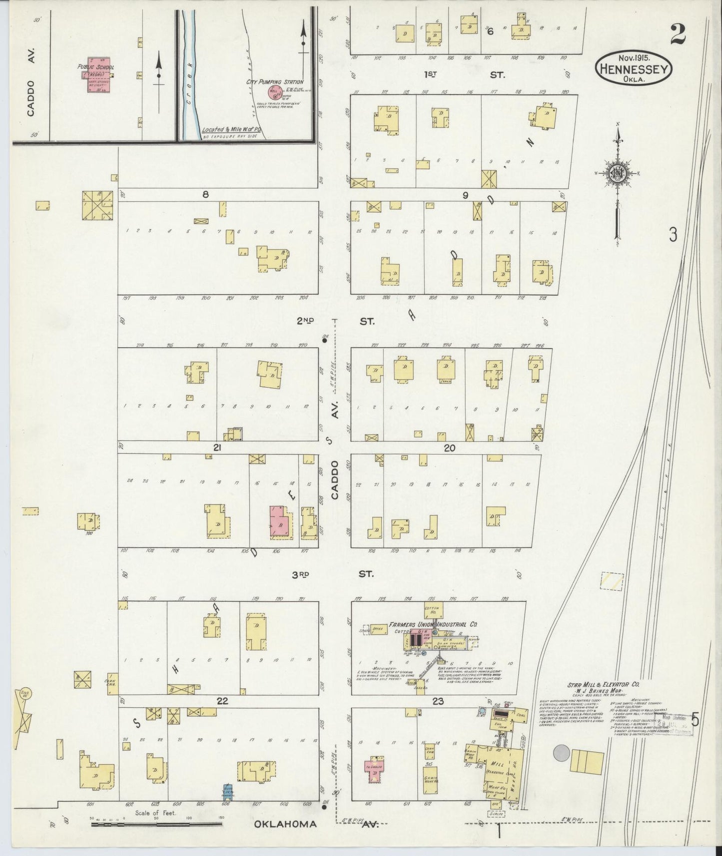 Sanborn Fire Insurance Map from Hennessey, Kingfisher County, Oklahoma (1915), Sheet #0002 - Historic Sanborn Fire Insurance Map Print, vintage old map wall art, antique decor, genealogy gift, Oklahoma Oklahoma map