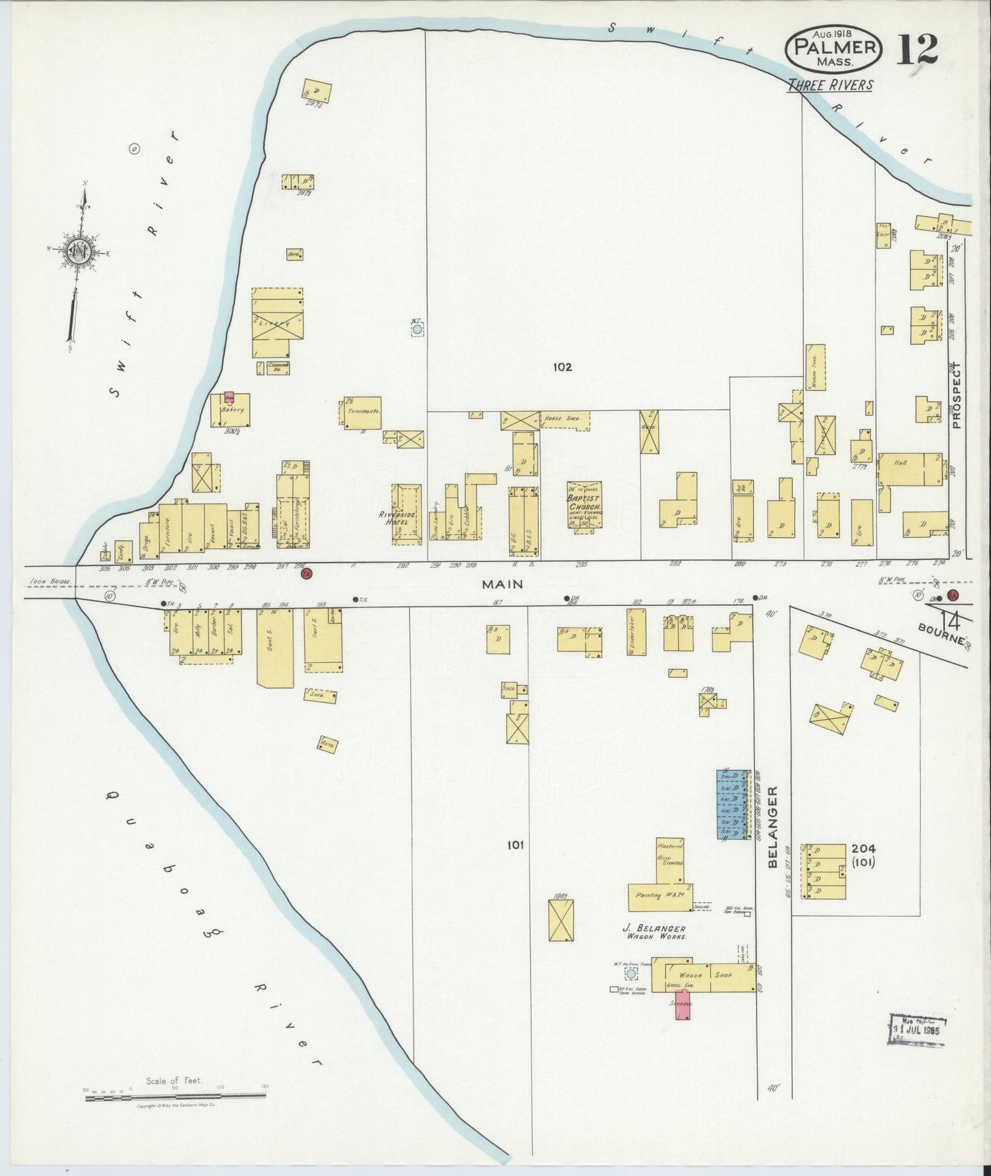 Sanborn Fire Insurance Map from Palmer, Hampden County, Massachusetts (1918), Sheet #0012 - Historic Sanborn Fire Insurance Map Print, vintage old map wall art, antique decor, genealogy gift, Massachusetts Massachusetts map
