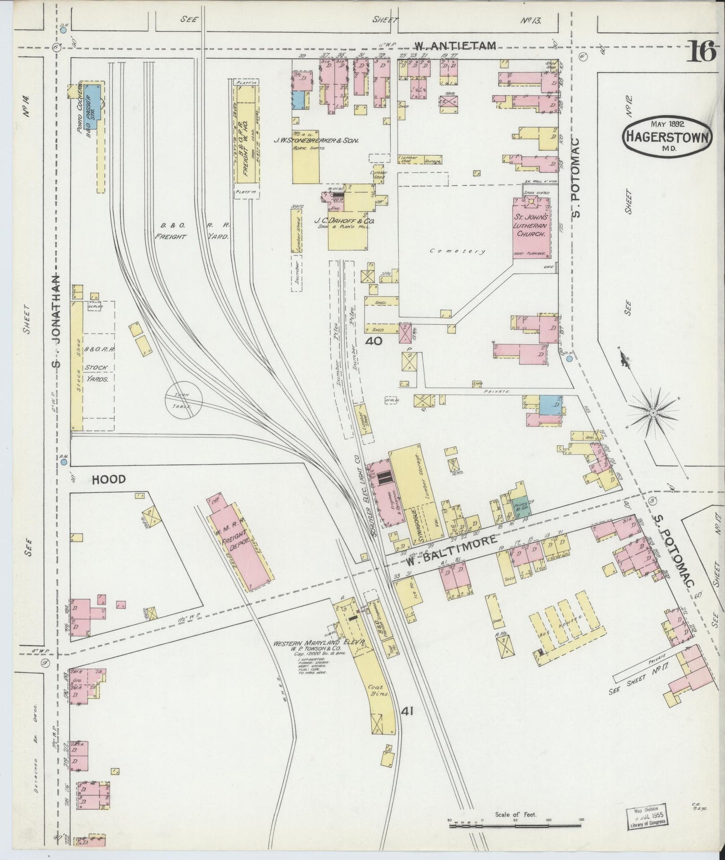 Washington, Maryland - 1892 - Sanborn Fire Insurance Map, Sheet #0016 - Historic Sanborn Fire Insurance Map Print, Washington Maryland 1892 0016 vintage old map wall art