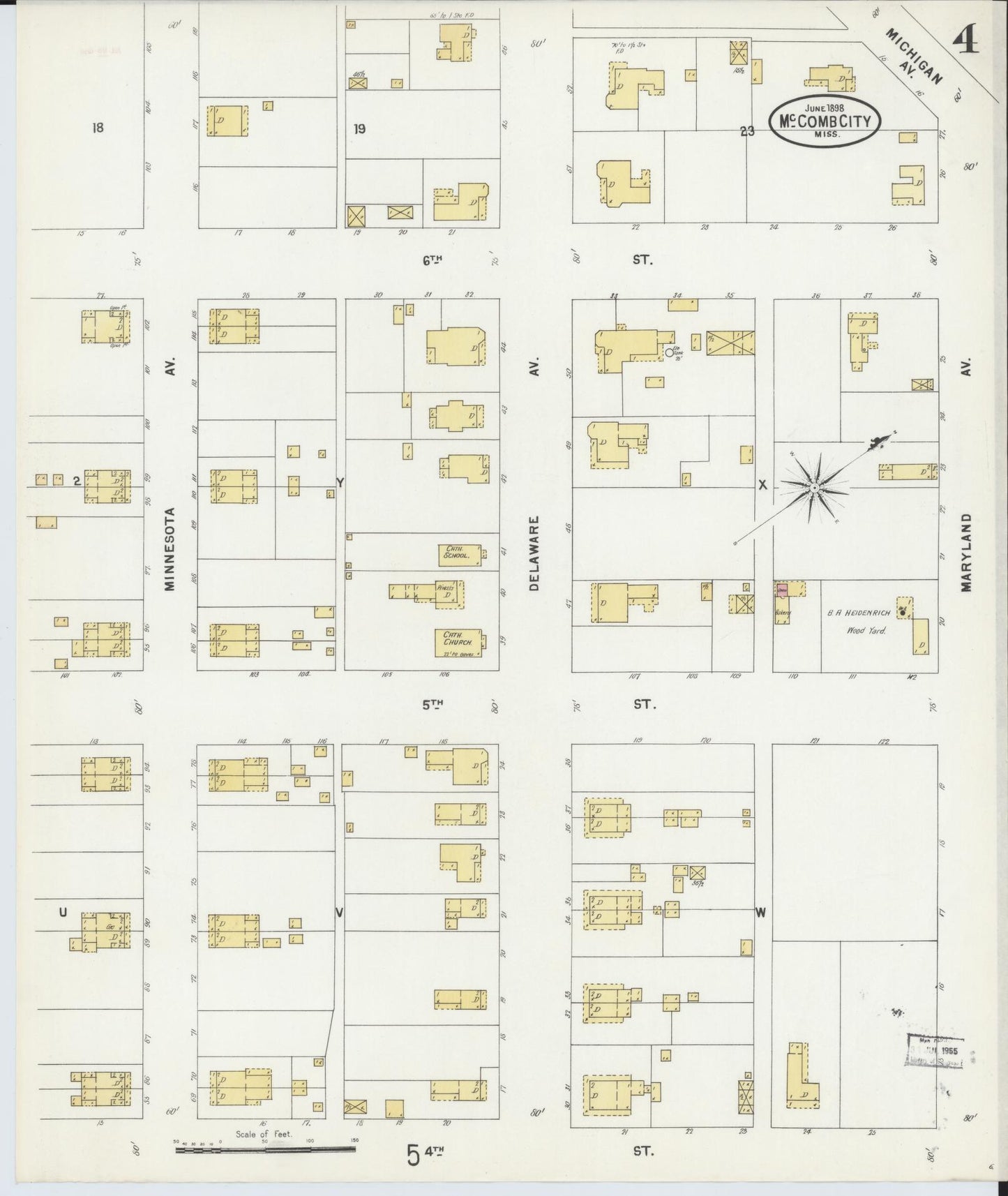 Sanborn Fire Insurance Map from McComb, Pike County, Mississippi (1898), Sheet #0004 - Historic Sanborn Fire Insurance Map Print, vintage old map wall art, antique decor, genealogy gift, Mississippi Mississippi map