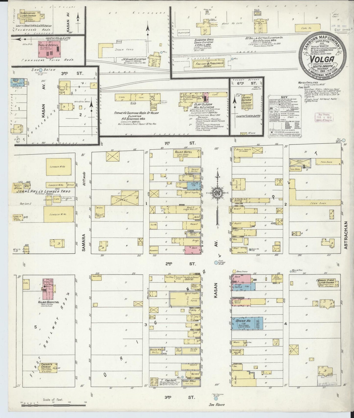 Sanborn Fire Insurance Map from Volga, Brookings County, South Dakota (1911), Sheet #0001 - Historic Sanborn Fire Insurance Map Print, vintage old map wall art, antique decor, genealogy gift, South Dakota South Dakota map