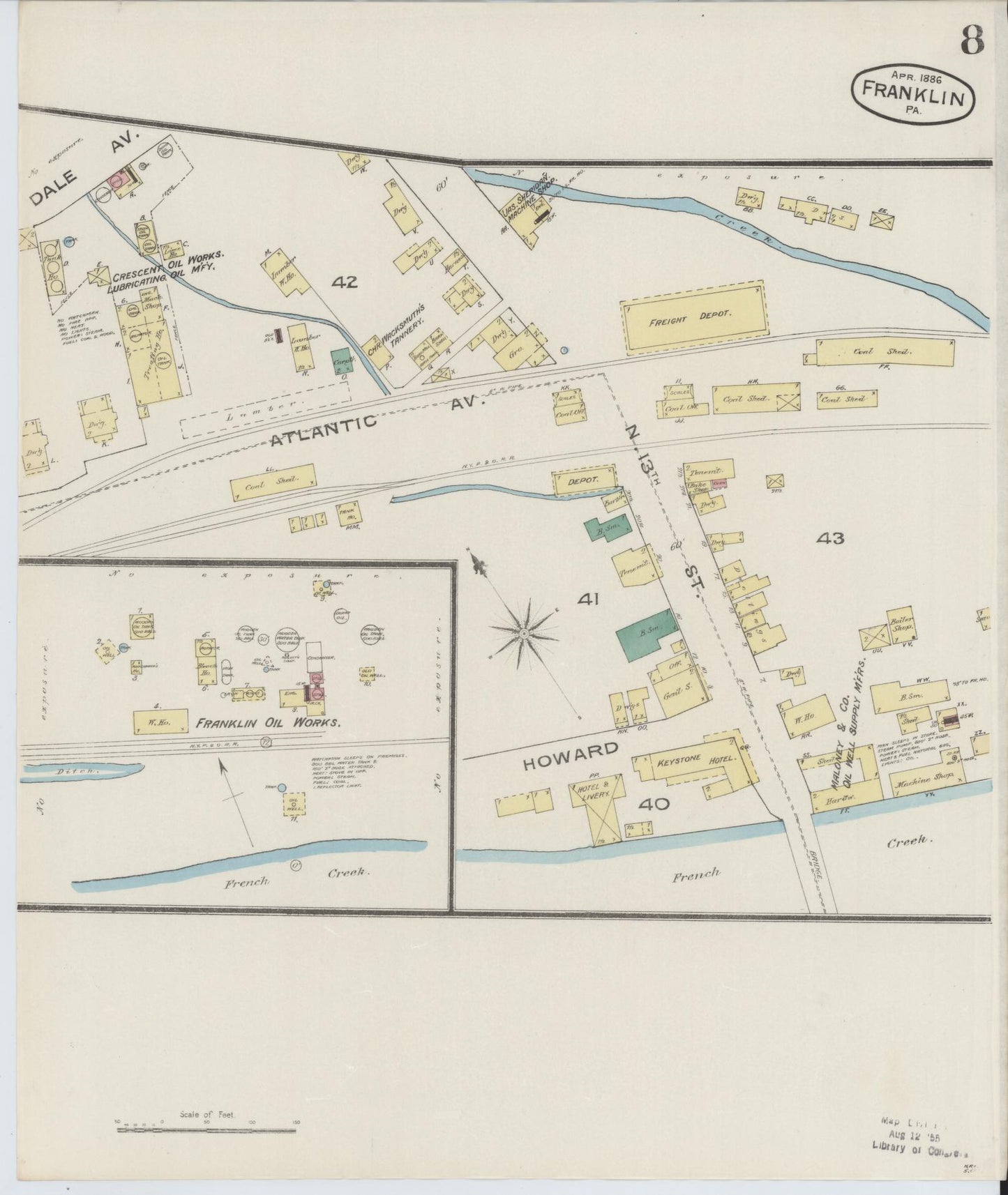 Sanborn Fire Insurance Map from Franklin, Venango County, Pennsylvania (1888), Sheet #0008 - Historic Sanborn Fire Insurance Map Print, vintage old map wall art, antique decor, genealogy gift, Pennsylvania Pennsylvania map