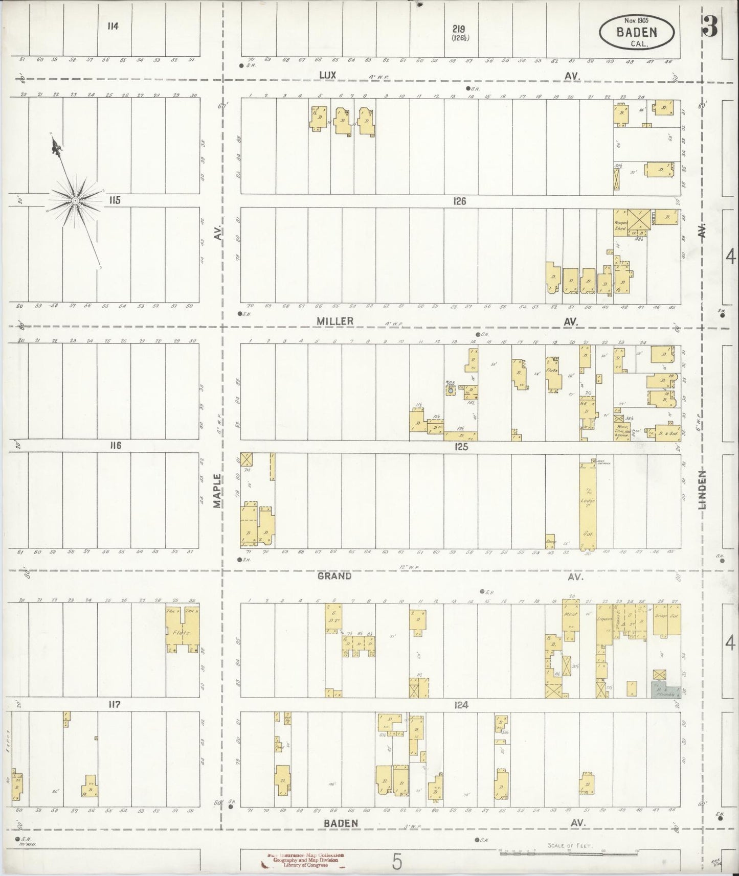 Sanborn Fire Insurance Map from Baden, San Mateo County, California (1905), Sheet #0003 - Historic Sanborn Fire Insurance Map Print, vintage old map wall art, antique decor, genealogy gift, California California map