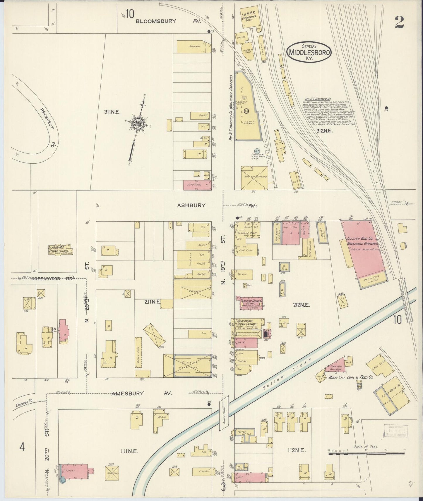 Sanborn Fire Insurance Map from Middlesboro, Bell County, Kentucky (1913), Sheet #0002 - Historic Sanborn Fire Insurance Map Print, vintage old map wall art, antique decor, genealogy gift, Kentucky Kentucky map