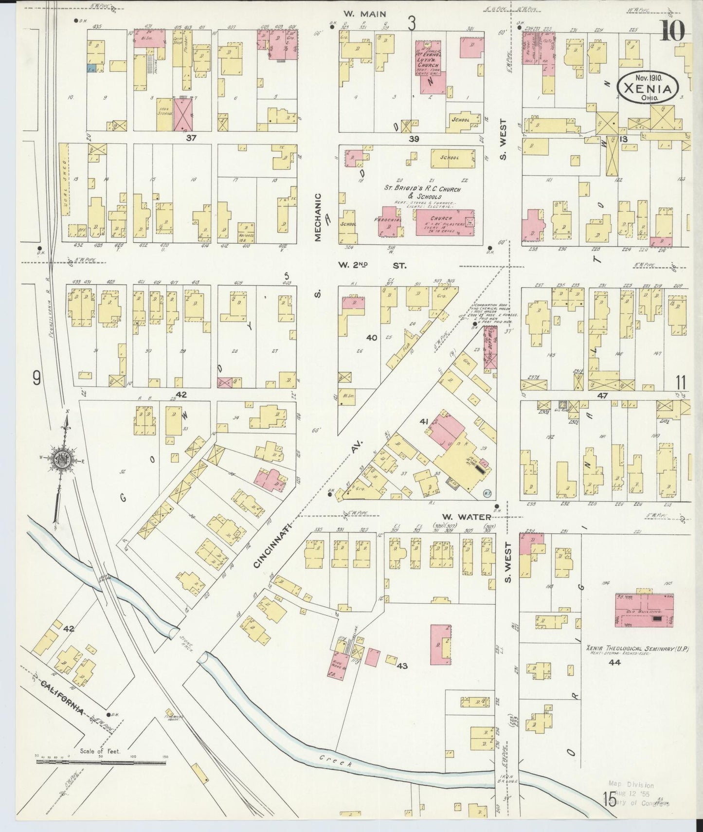 Sanborn Fire Insurance Map from Xenia, Greene County, Ohio (1910), Sheet #0010 - Historic Sanborn Fire Insurance Map Print, vintage old map wall art, antique decor, genealogy gift, Ohio Ohio map