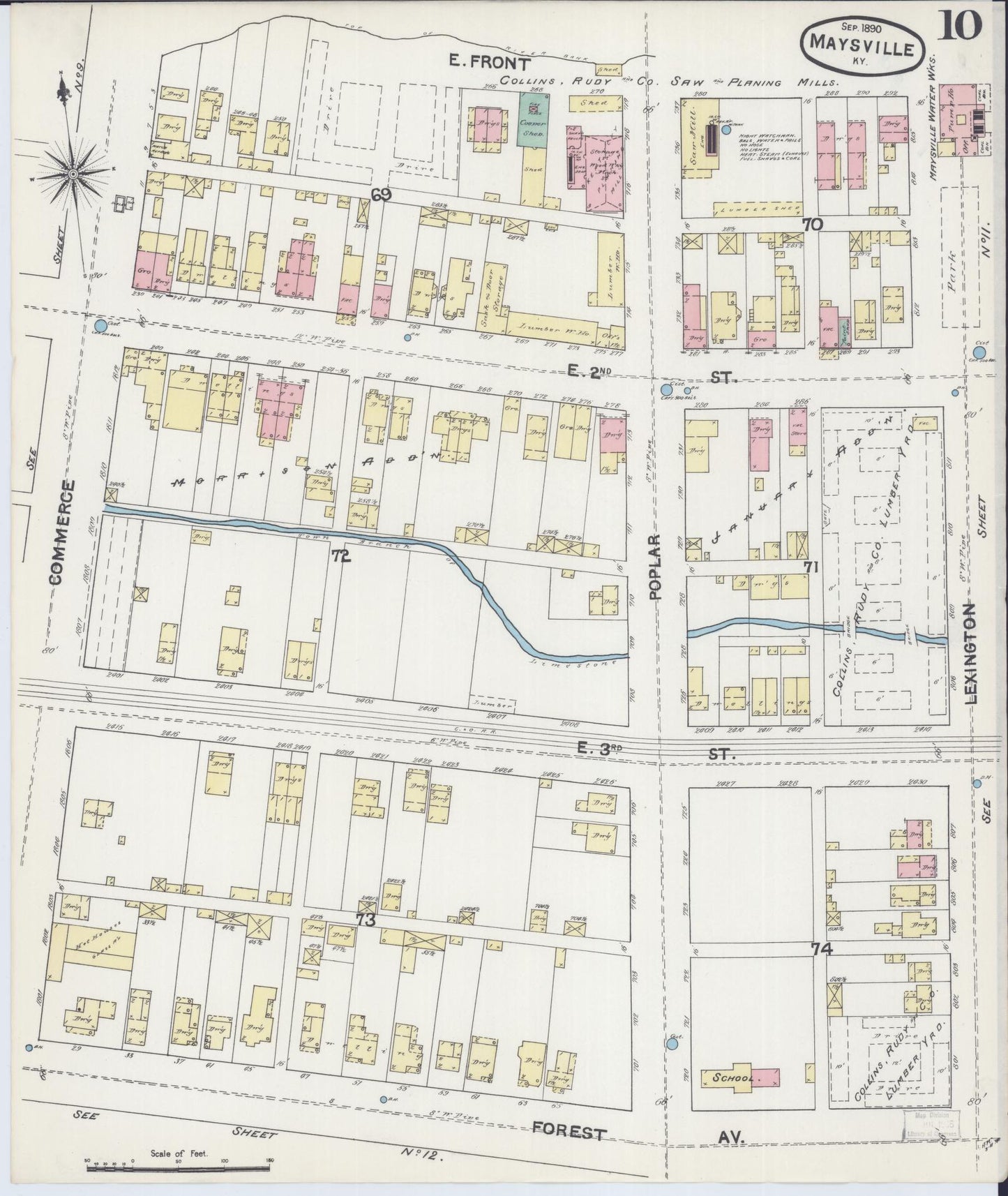 Sanborn Fire Insurance Map from Maysville, Mason County, Kentucky (1890), Sheet #0010 - Historic Sanborn Fire Insurance Map Print, vintage old map wall art, antique decor, genealogy gift, Kentucky Kentucky map