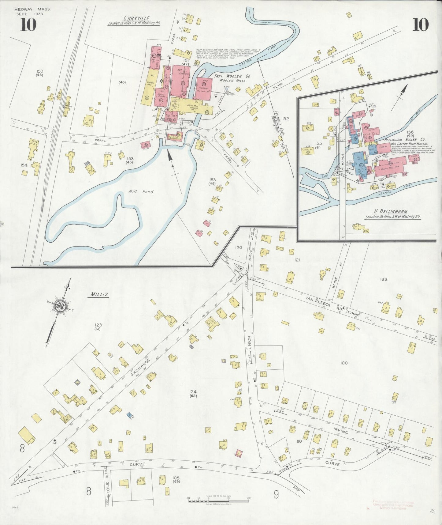 Sanborn Fire Insurance Map from Medway, Norfolk County, Massachusetts (1933), Sheet #0010 - Complete Map Set gallery image, historic Sanborn map, vintage wall art, Massachusetts Massachusetts