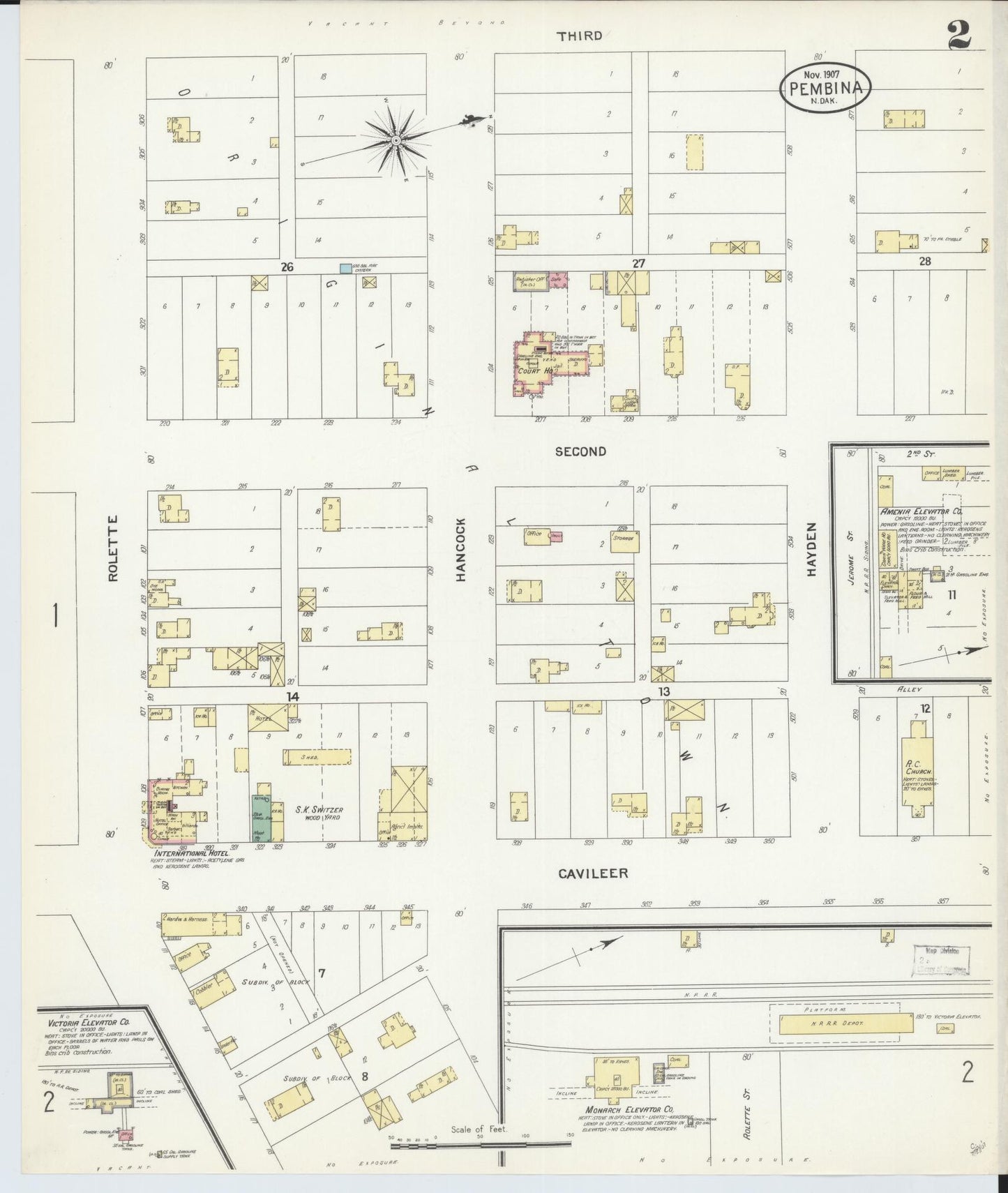 Sanborn Fire Insurance Map from Pembina, Pembina County, North Dakota (1907), Sheet #0002 - Complete Map Set gallery image, historic Sanborn map, vintage wall art, North Dakota North Dakota