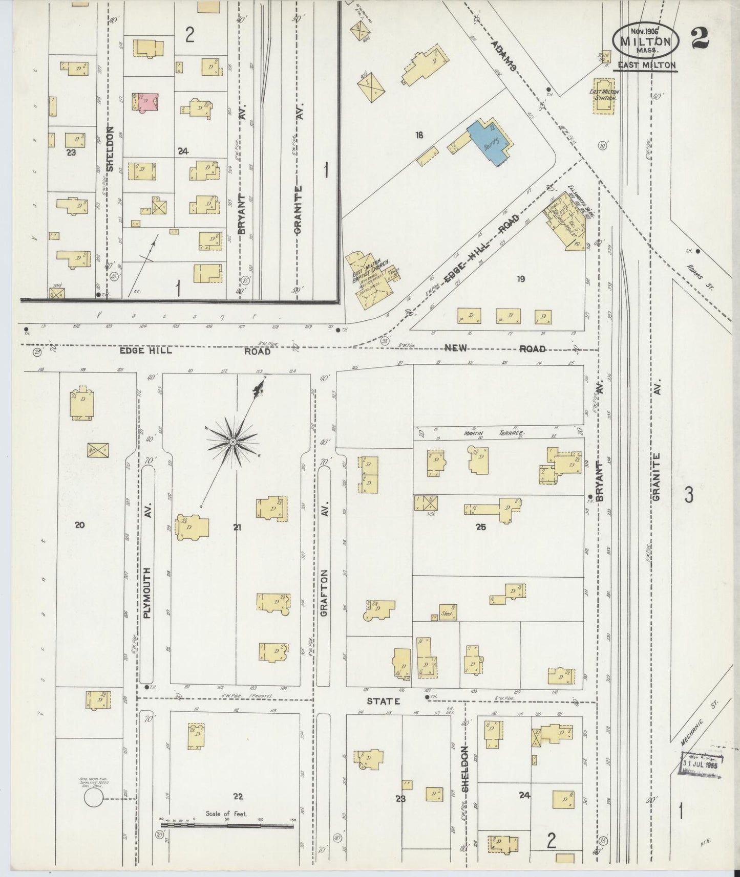 Sanborn Fire Insurance Map from Milton, Norfolk County, Massachusetts (1906), Sheet #0002 - Historic Sanborn Fire Insurance Map Print, vintage old map wall art, antique decor, genealogy gift, Massachusetts Massachusetts map