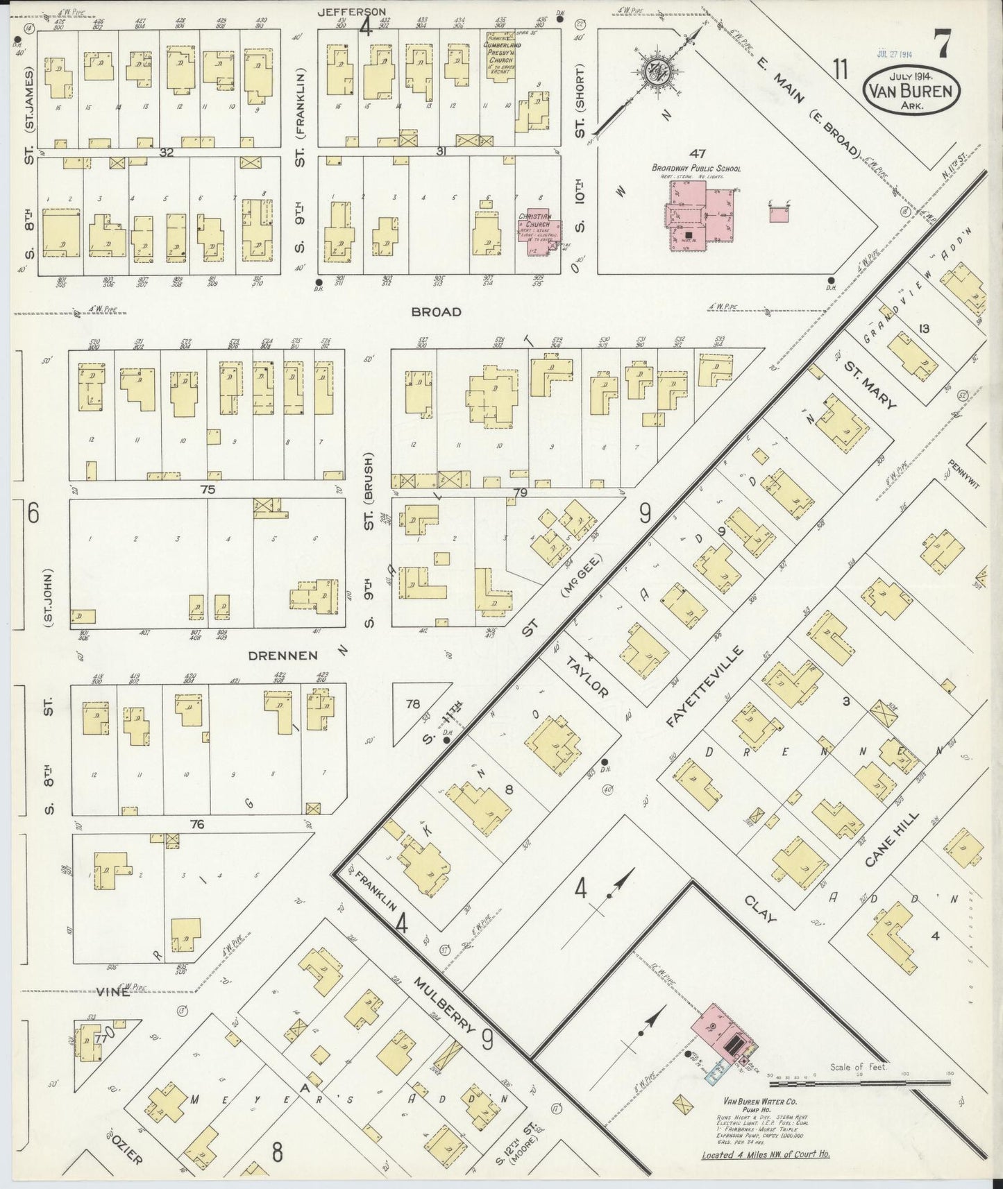Sanborn Fire Insurance Map from Van Buren, Crawford County, Arkansas (1914), Sheet #0007 - Historic Sanborn Fire Insurance Map Print, vintage old map wall art, antique decor, genealogy gift, Arkansas Arkansas map
