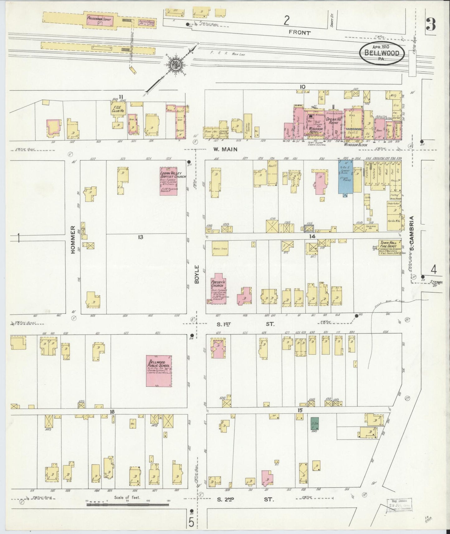 Sanborn Fire Insurance Map from Bellwood, Blair County, Pennsylvania (1910), Sheet #0003 - Historic Sanborn Fire Insurance Map Print, vintage old map wall art, antique decor, genealogy gift, Pennsylvania Pennsylvania map