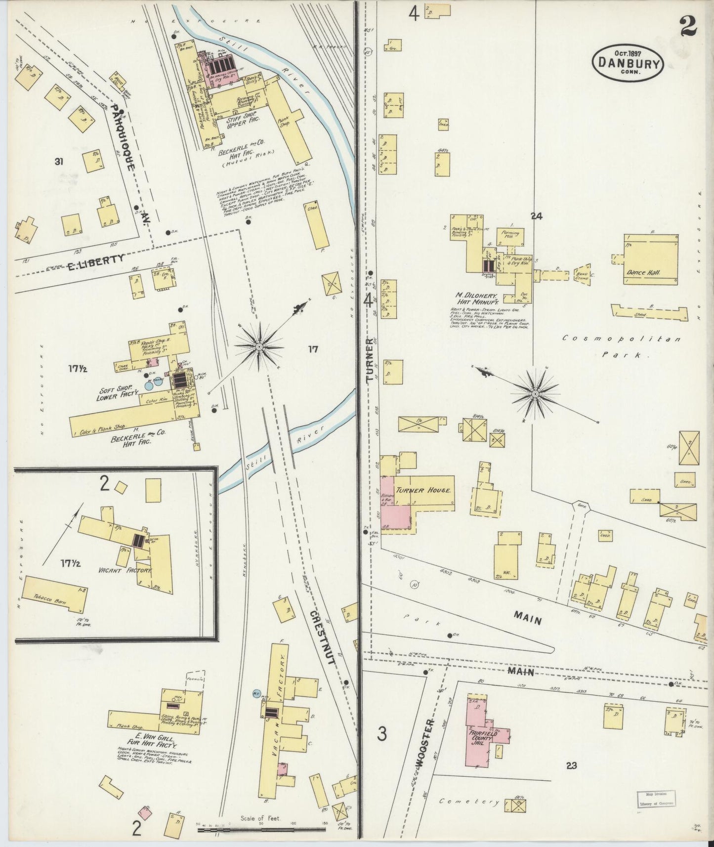 Sanborn Fire Insurance Map from Danbury, Fairfield County, Connecticut (1897), Sheet #0002 - Historic Sanborn Fire Insurance Map Print, vintage old map wall art, antique decor, genealogy gift, Connecticut Connecticut map