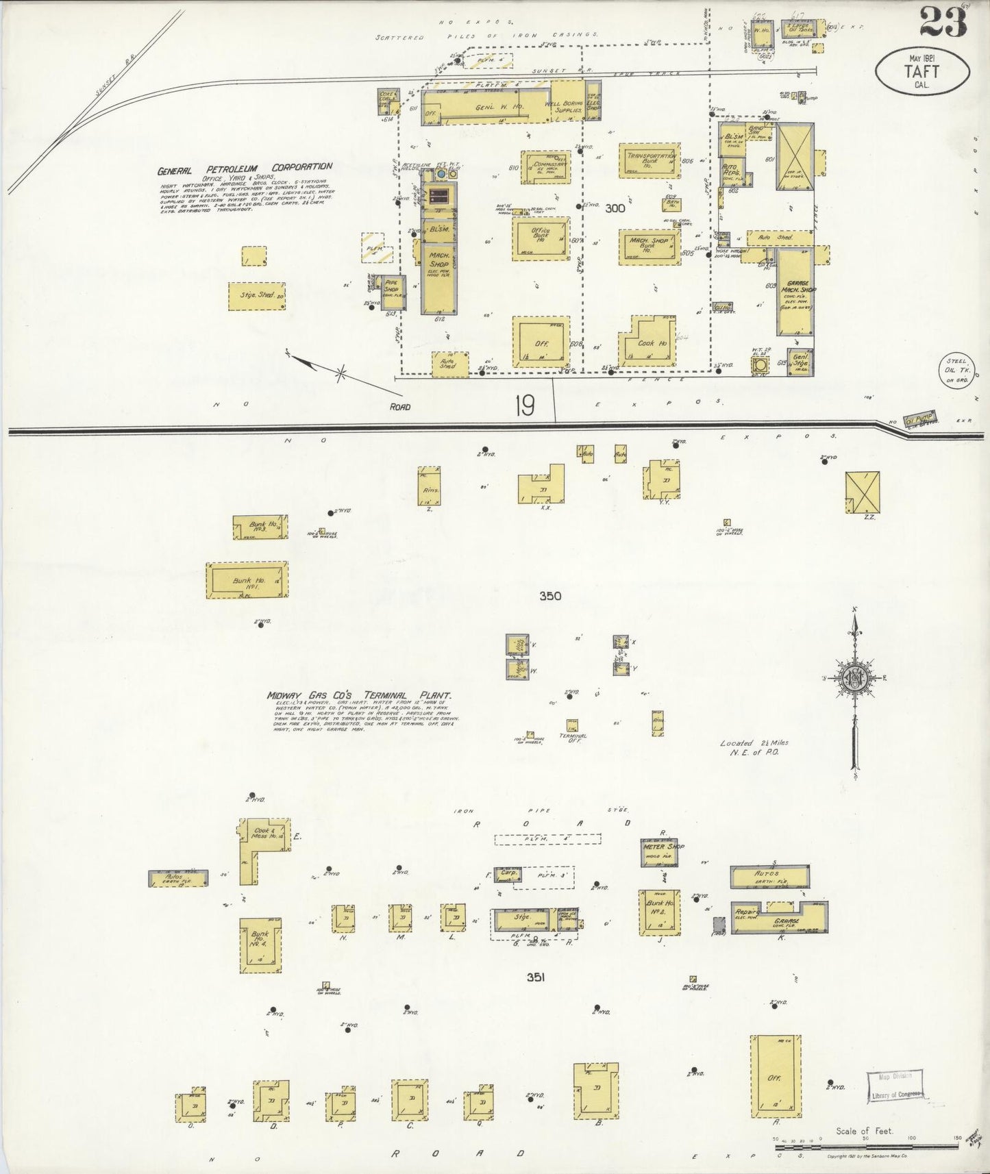 Sanborn Fire Insurance Map from Taft, Kern County, California (1921), Sheet #0023 - Complete Map Set gallery image, historic Sanborn map, vintage wall art, California California