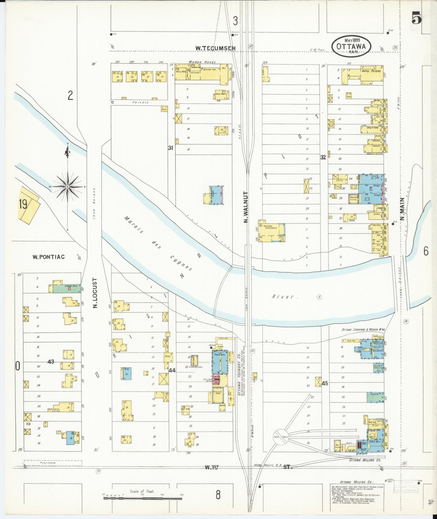 Sanborn Fire Insurance Map from Ottawa, Franklin County, Kansas (1899), Sheet #0005 - Historic Sanborn Fire Insurance Map Print, vintage old map wall art, antique decor, genealogy gift, Kansas Kansas map