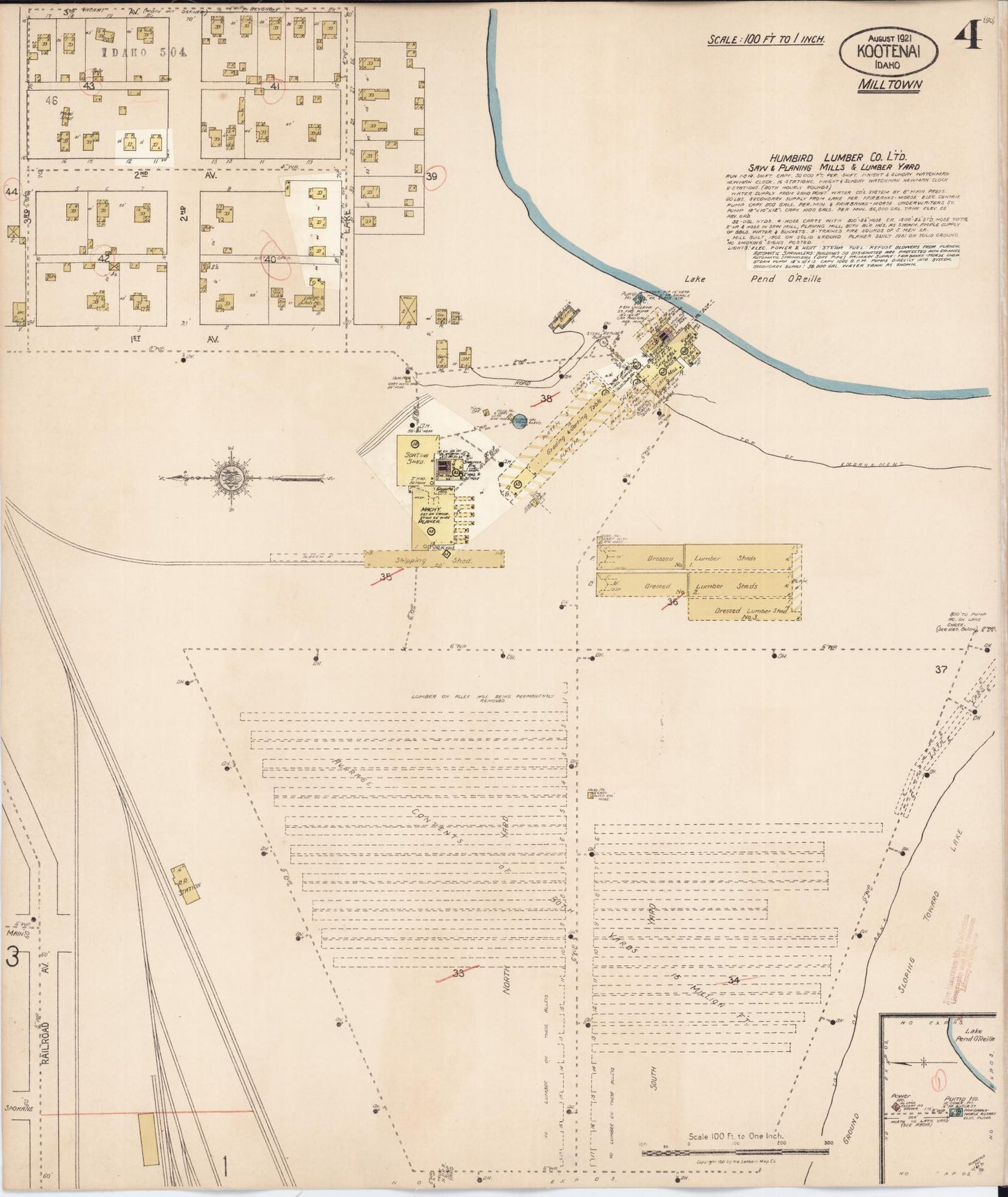 Sanborn Fire Insurance Map from Kootenai, Bonner County, Idaho (1927), Sheet #0004 - Complete Map Set gallery image, historic Sanborn map, vintage wall art, Idaho Idaho
