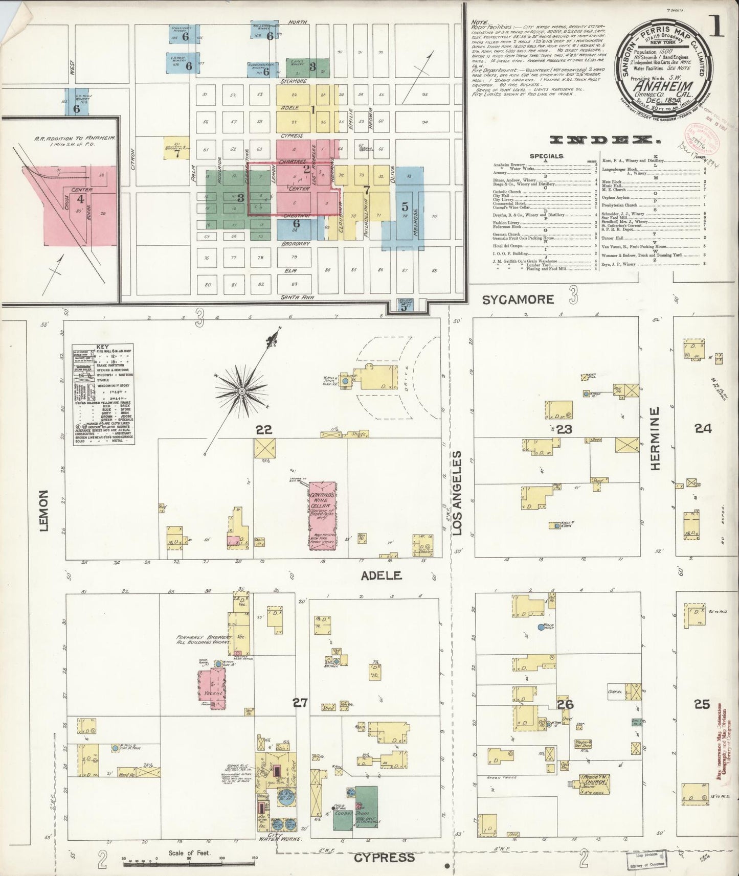 Sanborn Fire Insurance Map from Anaheim, Orange County, California (1894), Sheet #0001 - Historic Sanborn Fire Insurance Map Print, vintage old map wall art, antique decor, genealogy gift, California California map