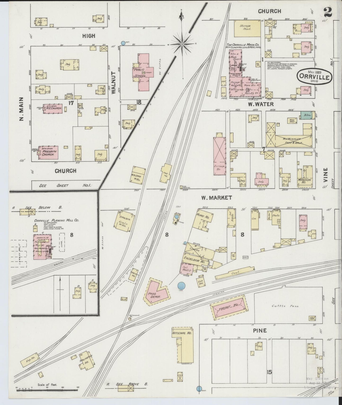 Sanborn Fire Insurance Map from Orrville, Wayne County, Ohio (1889), Sheet #0002 - Historic Sanborn Fire Insurance Map Print, vintage old map wall art, antique decor, genealogy gift, Ohio Ohio map
