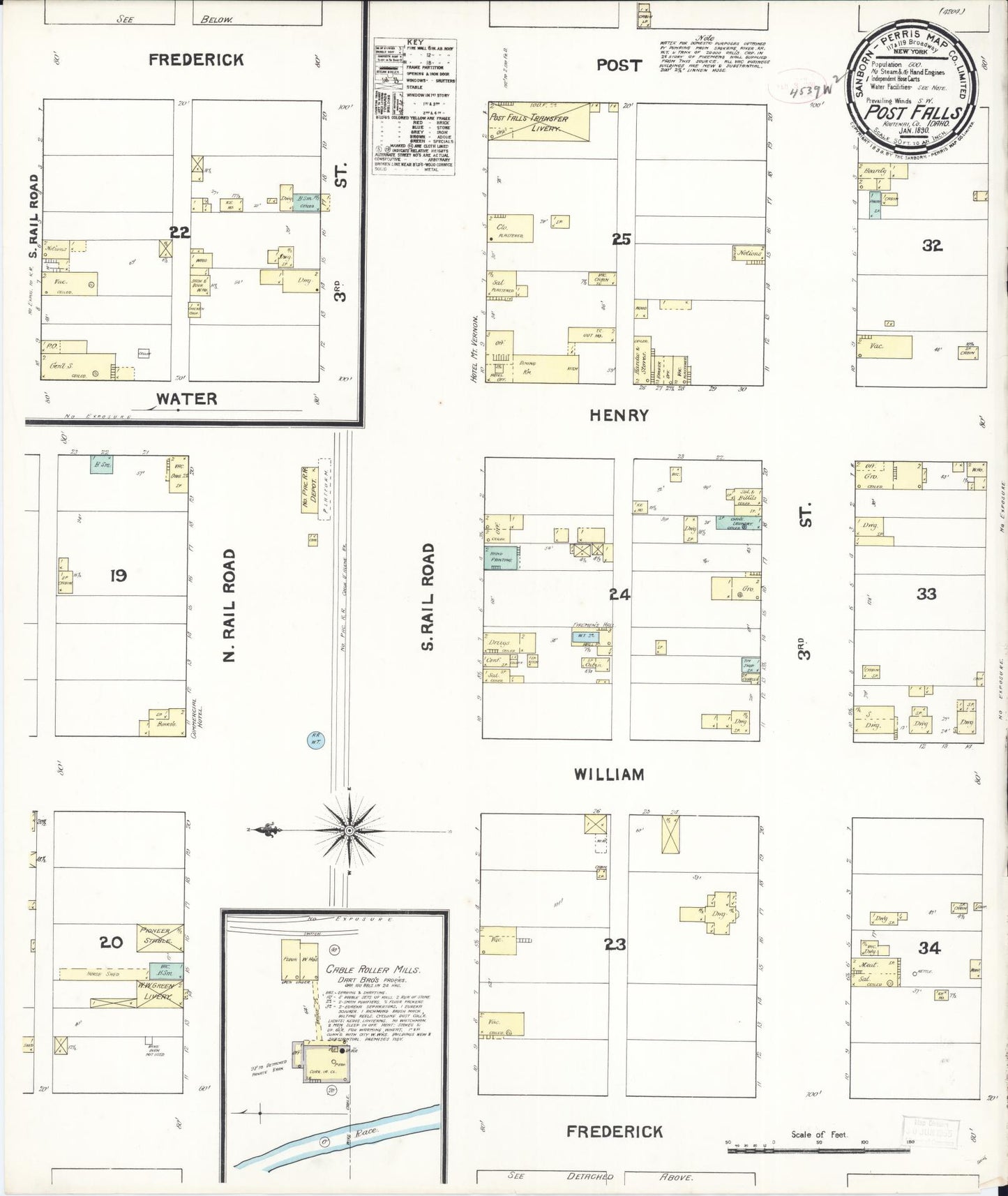 Sanborn Fire Insurance Map from Post Falls, Kootenai County, Idaho (1890), Sheet #0001 - Historic Sanborn Fire Insurance Map Print, vintage old map wall art, antique decor, genealogy gift, Idaho Idaho map