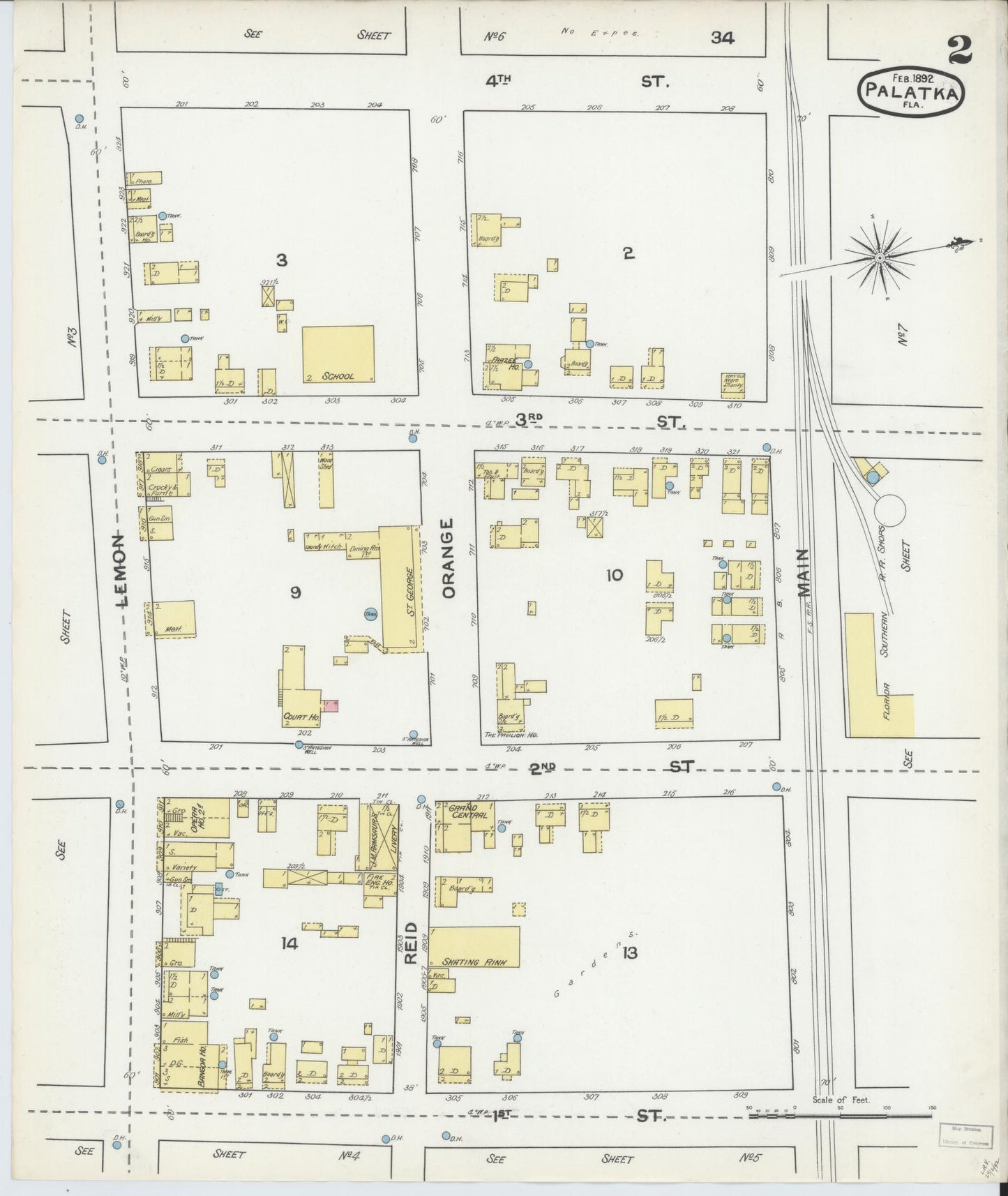 Sanborn Fire Insurance Map from Palatka, Putnam County, Florida (1892), Sheet #0002 - Historic Sanborn Fire Insurance Map Print, vintage old map wall art, antique decor, genealogy gift, Florida Florida map